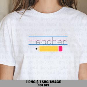 Teacher SVG PNG Teacher Pencil Icon Blue Outline Text Cricut Silhouette Canva Commercial Use POD