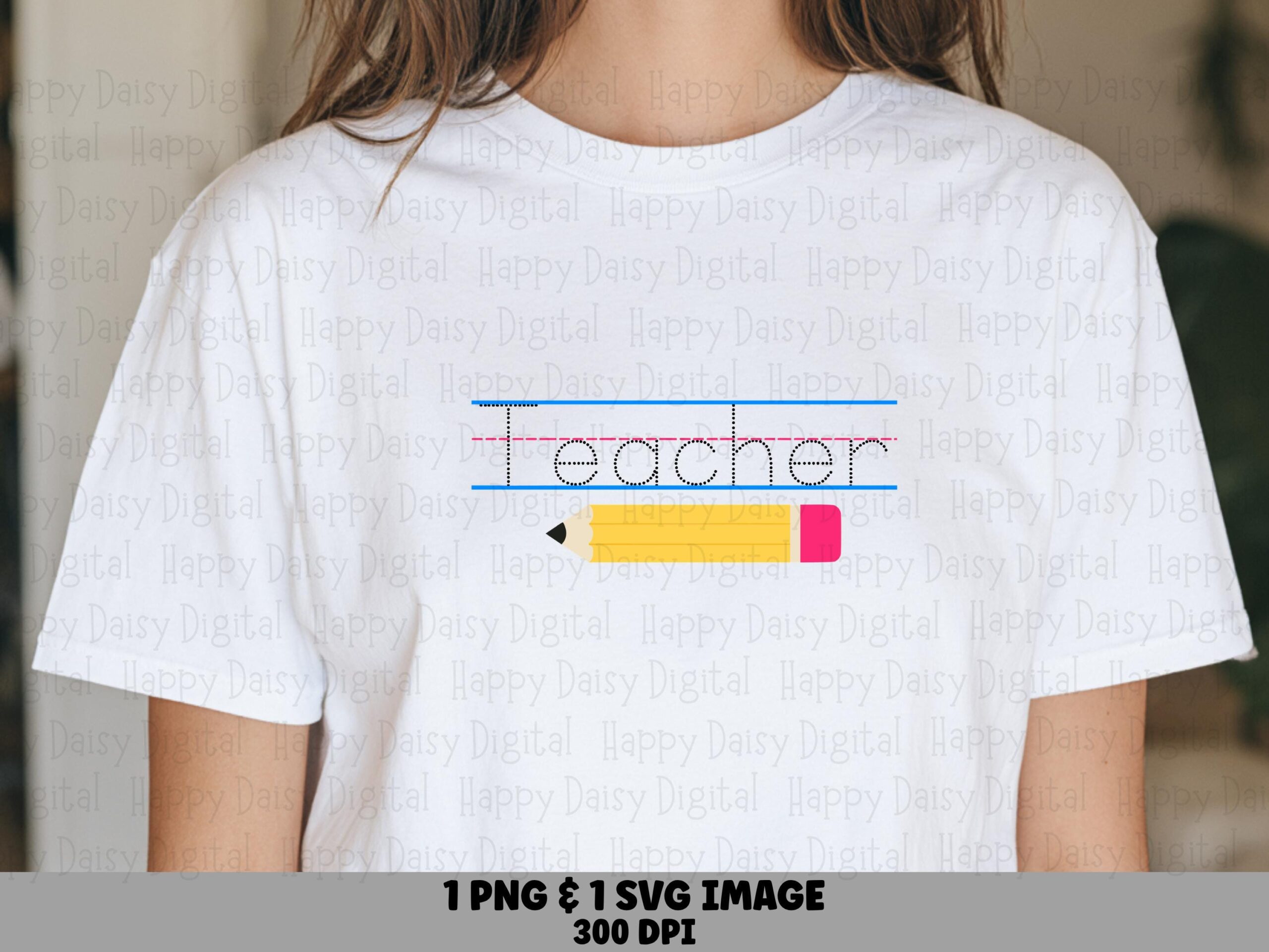 Teacher SVG PNG Teacher Pencil Icon Blue Outline Text Cricut Silhouette Canva Commercial Use POD