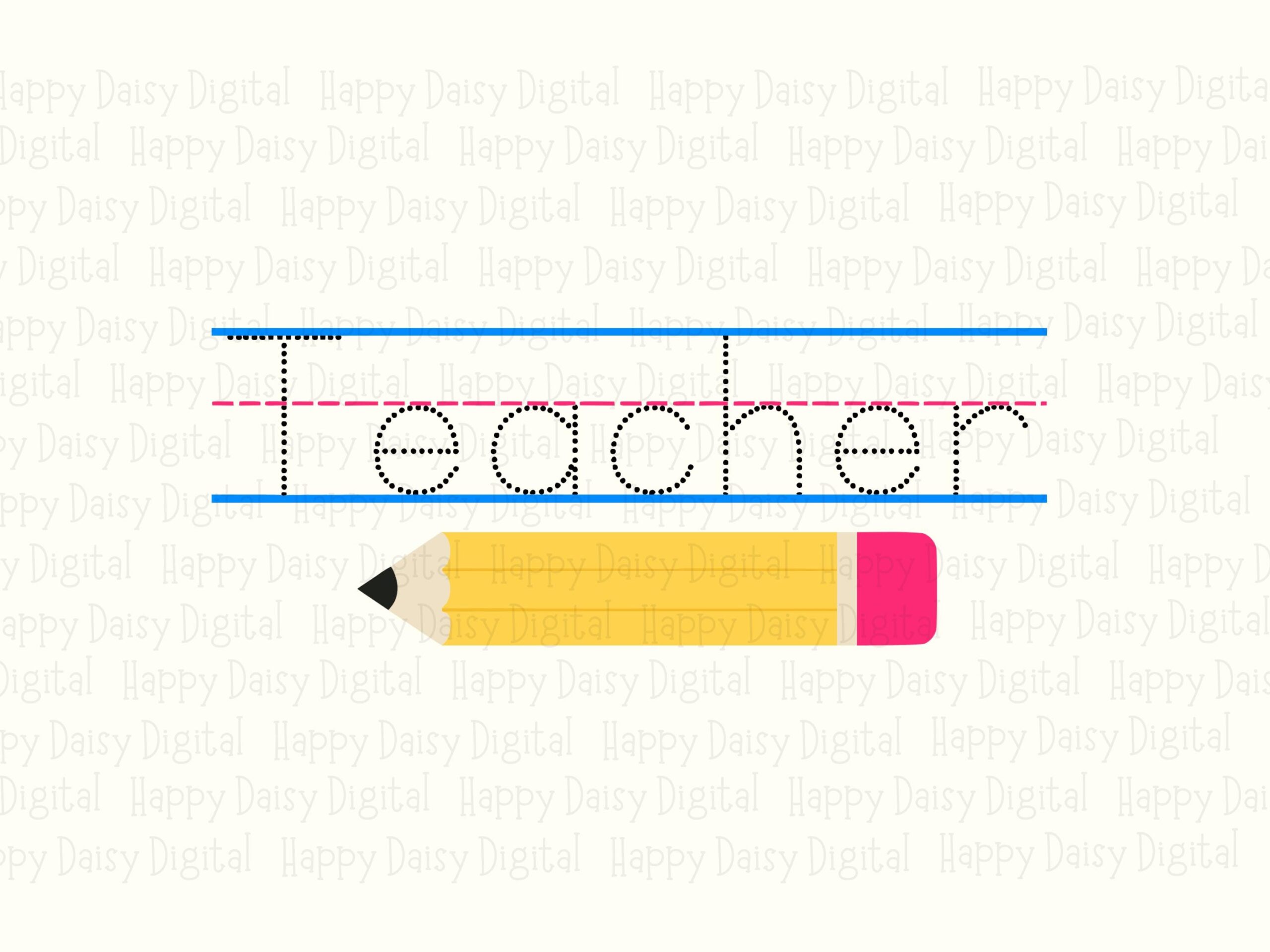 Teacher SVG PNG Teacher Pencil Icon Blue Outline Text Cricut Silhouette Canva Commercial Use POD - Image 2