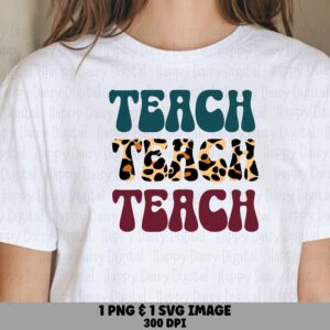 Teach SVG PNG Teach Leopard Design Repeated Text Pattern Cricut Silhouette Canva Commercial Use POD