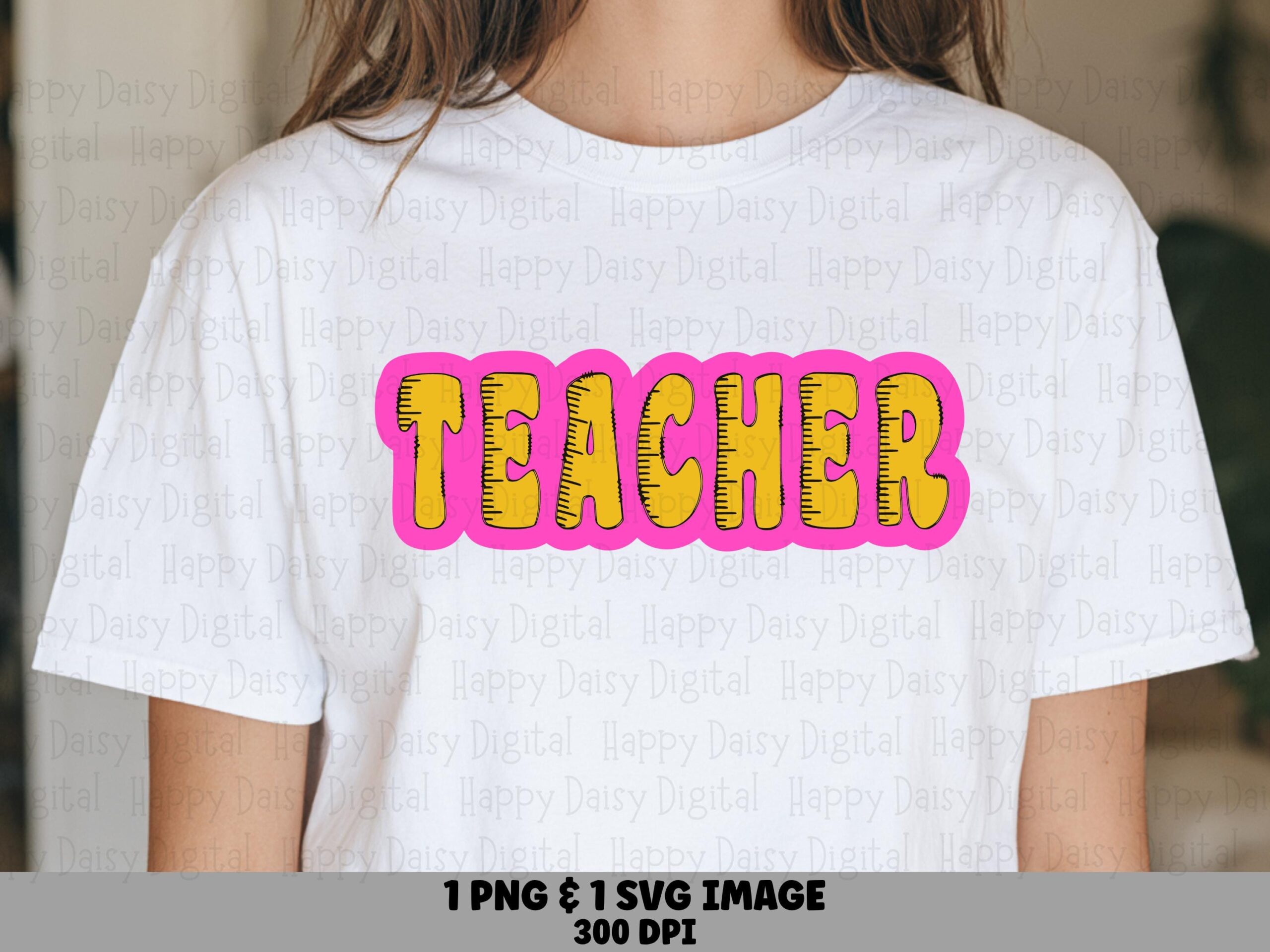 Teacher SVG PNG Teacher Bubble Design Pink Yellow Letters Cricut Silhouette Canva Commercial Use POD