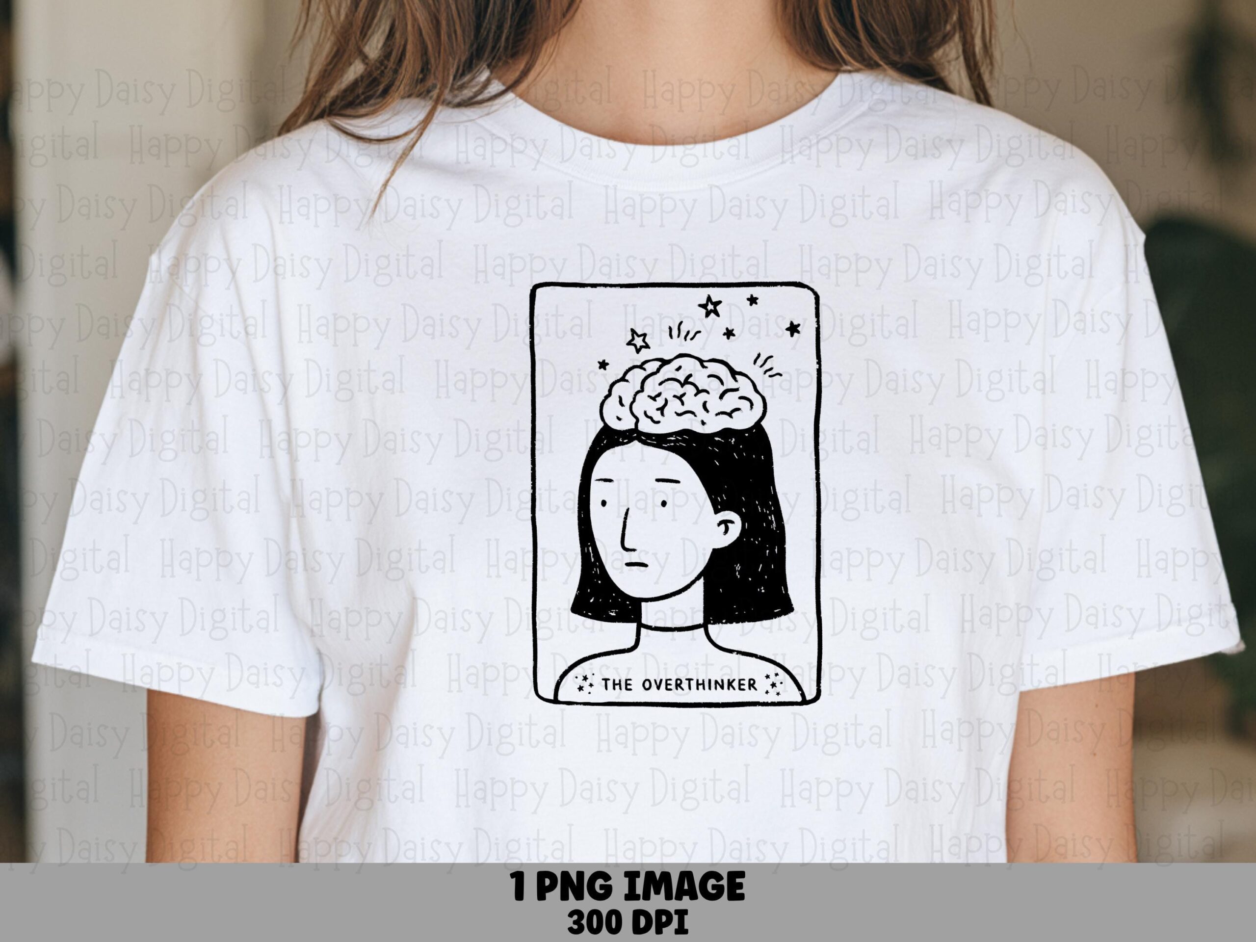 Overthinker PNG Overthinker Illustration Line Art Portrait Commercial Use POD