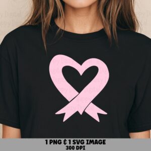 Pink Heart Ribbon SVG PNG Heart Ribbon Design Pink Awareness Design Cricut Silhouette Canva Commercial Use POD