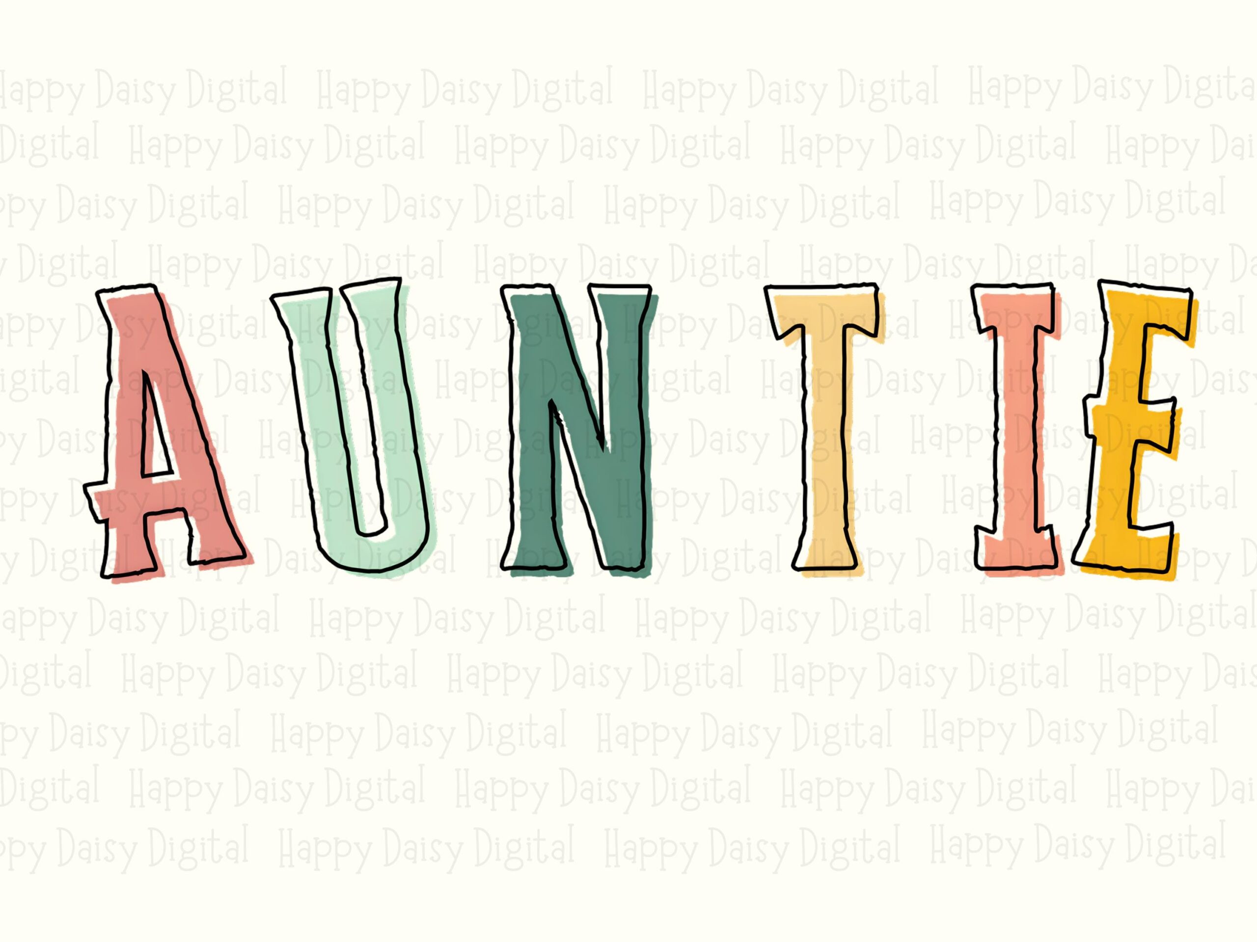 Auntie PNG Auntie Rainbow Text Colorful Letters Commercial Use POD - Image 2