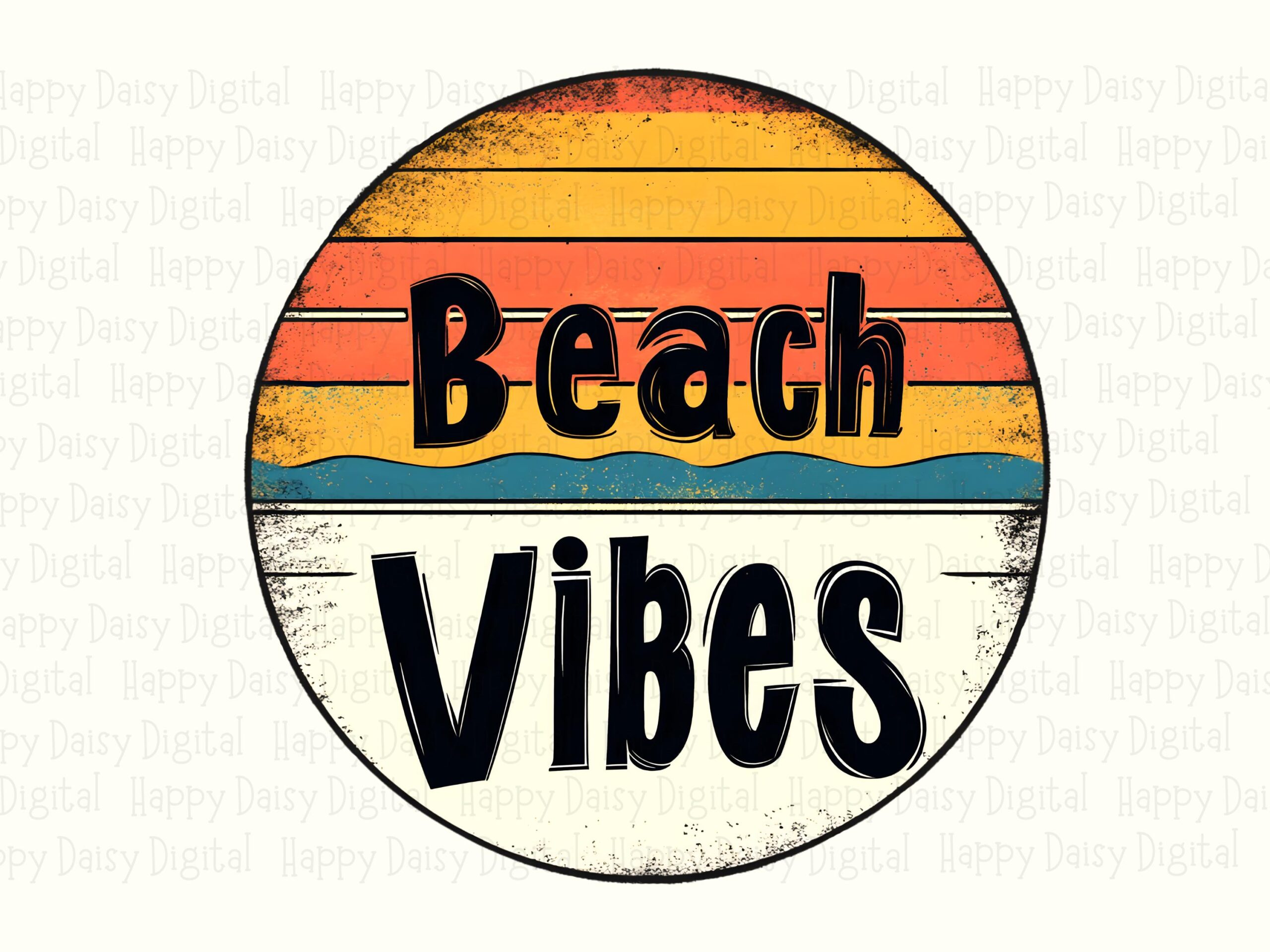 Beach Vibes PNG Beach Vibes Retro Circle Badge Sublimation Beach Summer Commercial Use POD - Image 2