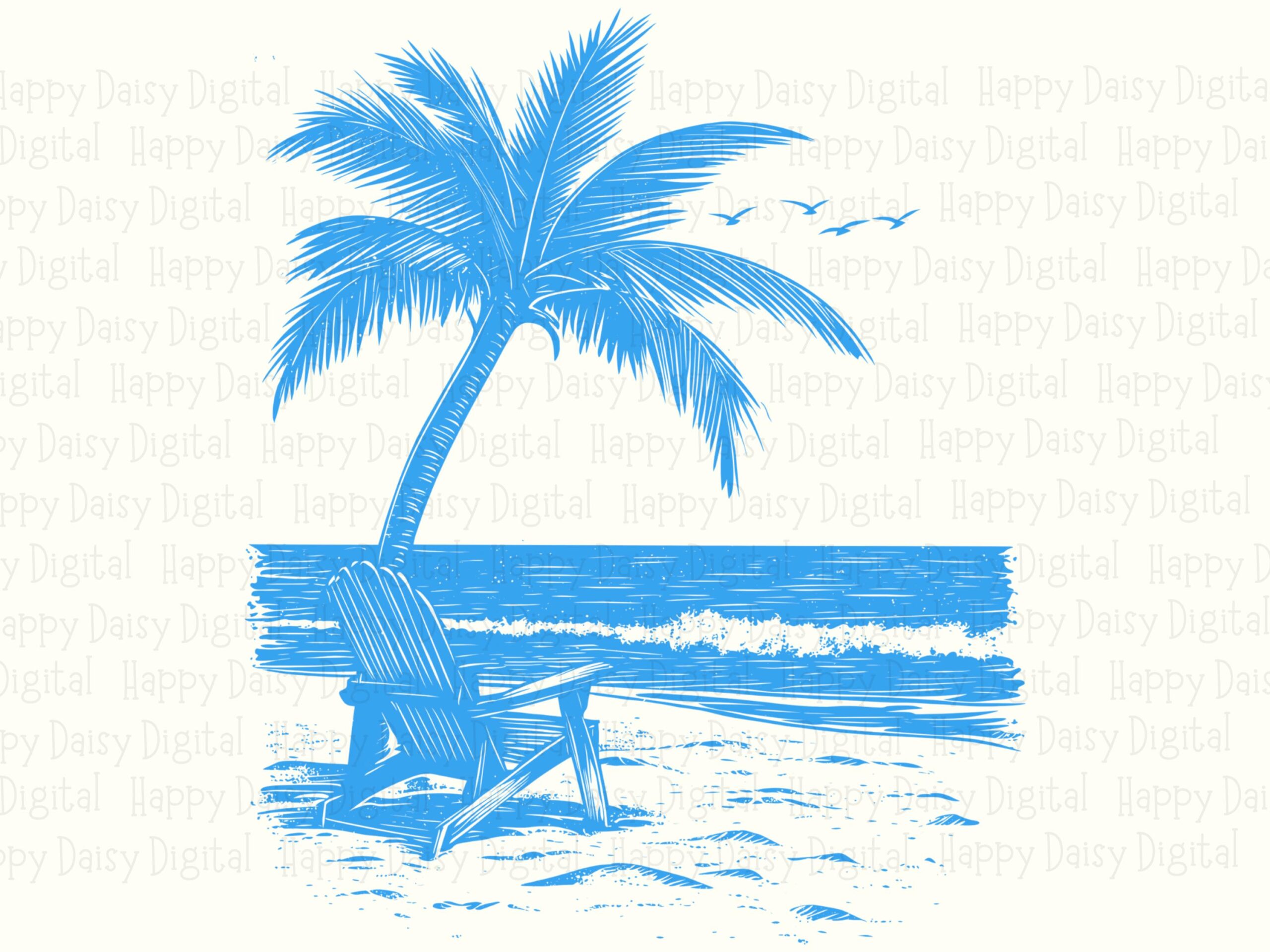Palm Beach Line Art PNG Line Art Design Minimalist Palm Sublimation Beach Summer Commercial Use POD - Image 2