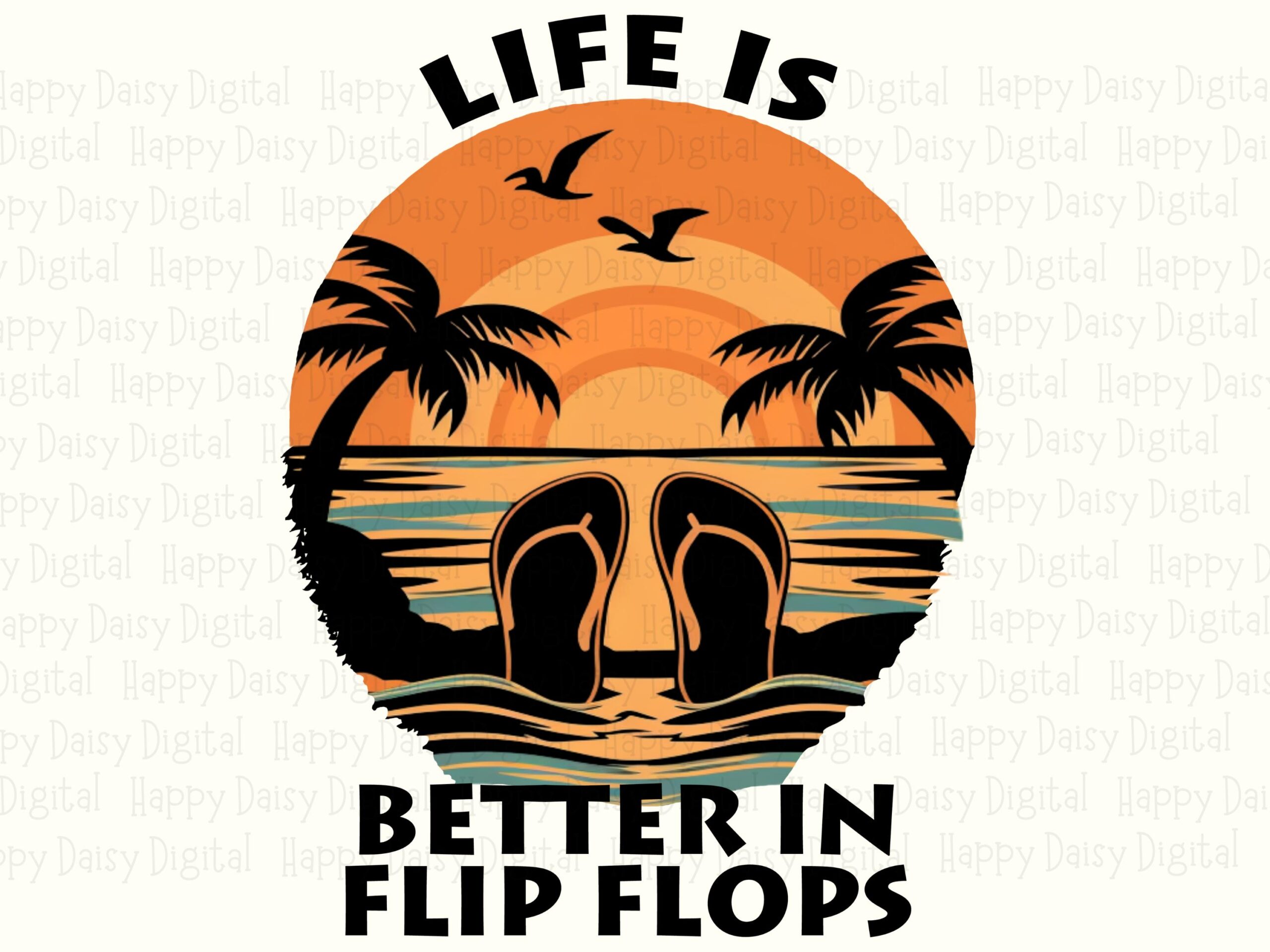 Life Is Better In Flip Flops PNG Flip Flops Design Retro Badge Sublimation Beach Summer Commercial Use POD - Image 2