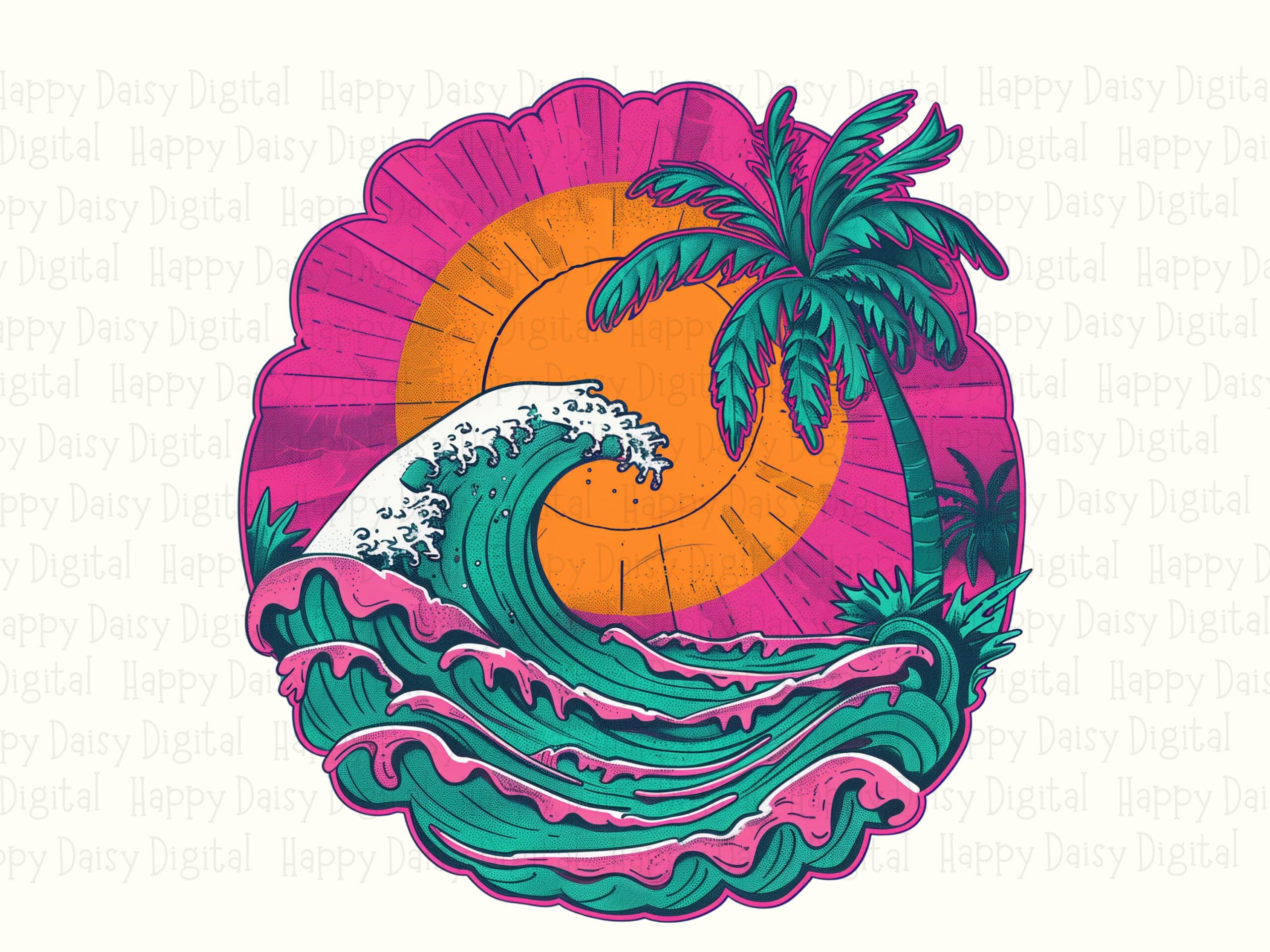 Tropical Wave Circle PNG Tropical Circle Wave Design Sublimation Beach Summer Commercial Use POD - Image 2
