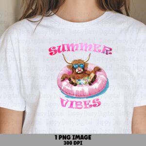 Summer Vibes PNG Summer Vibes Highland Cow Sublimation Beach Summer Commercial Use POD