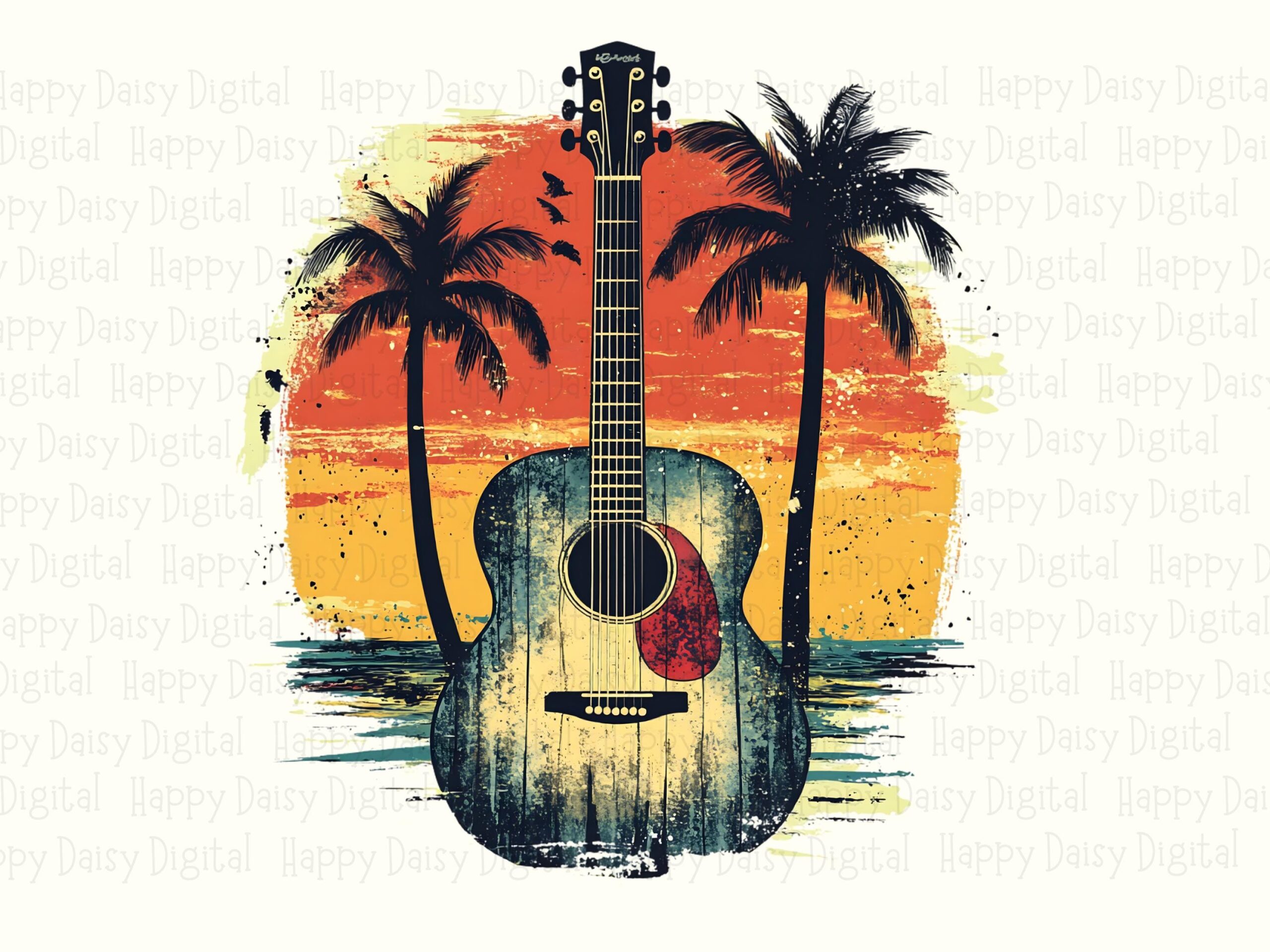 Beach Guitar Sunset PNG Guitar Design Sublimation Design Beach Summer Commercial Use POD - Image 2