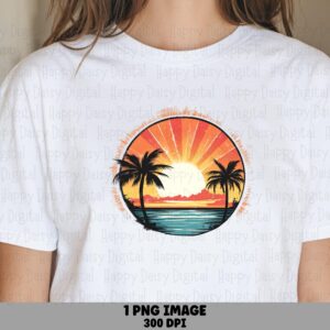 Palm Sunset Circle PNG Palm Circle Badge Sublimation Design Beach Summer Commercial Use POD