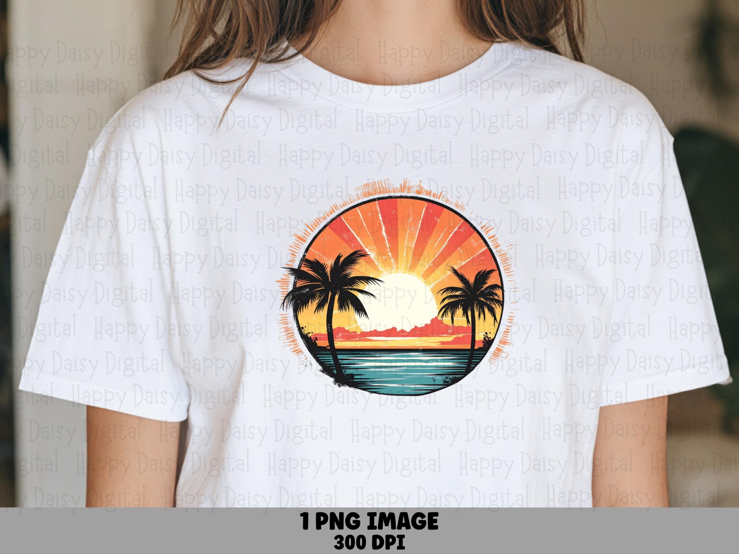 Palm Sunset Circle PNG Palm Circle Badge Sublimation Design Beach Summer Commercial Use POD