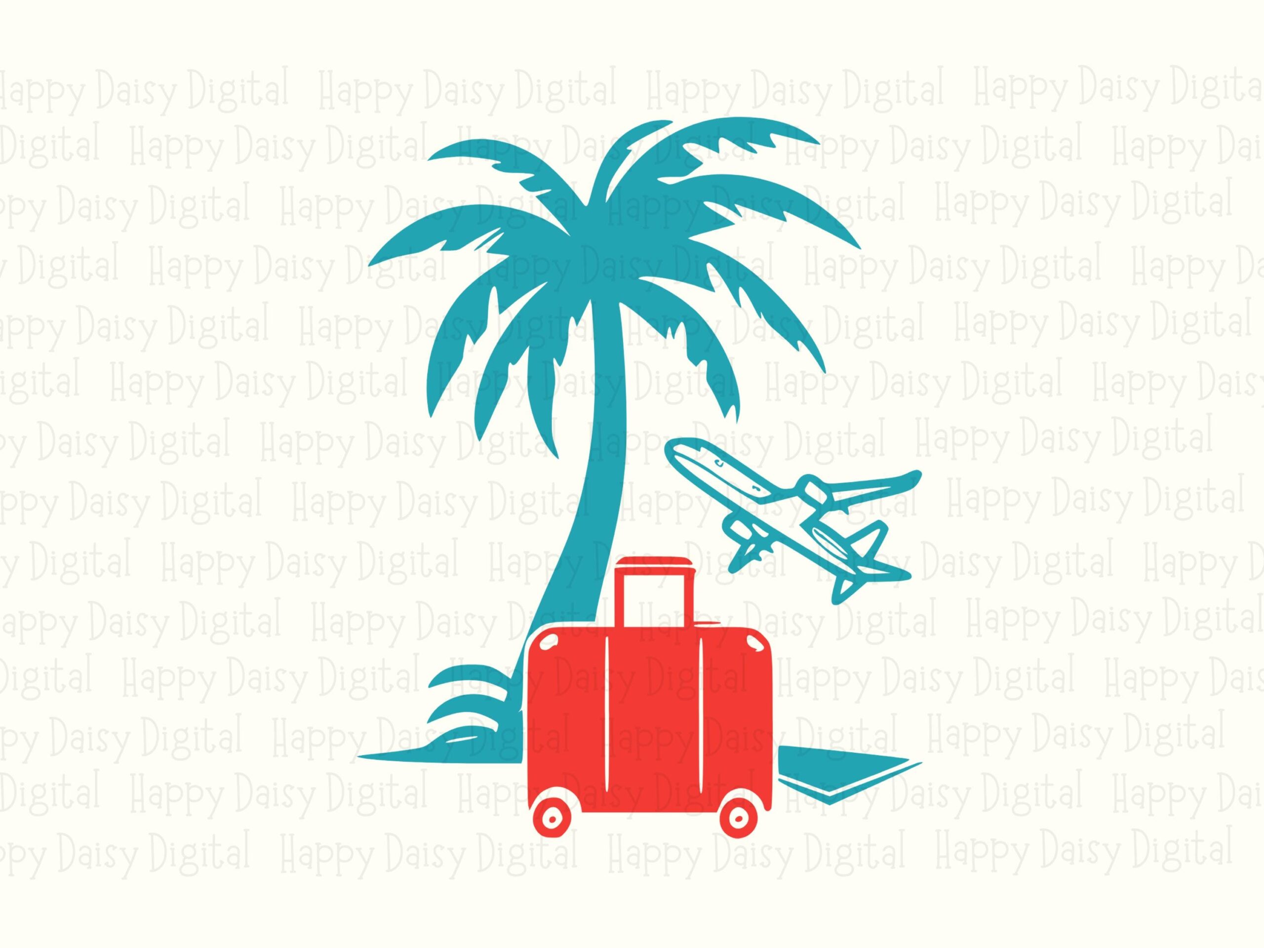Palm Tree Travel SVG PNG Travel Design Palm Suitcase Sublimation Cricut Silhouette Canva Commercial Use POD - Image 2