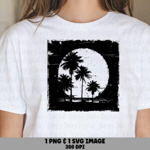 Distressed Palm Circle SVG PNG Distressed Design Palm Circle Badge Sublimation Cricut Silhouette Canva Commercial Use POD