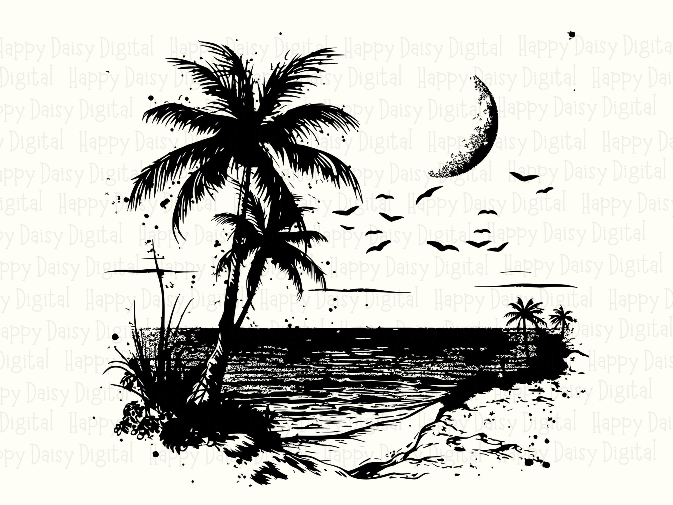 Moonlit Beach Palm SVG PNG Moonlit Design Beach Silhouette Sublimation Cricut Silhouette Canva Commercial Use POD - Image 2
