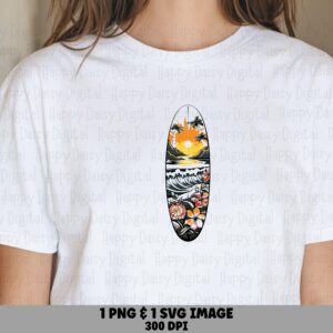Surfboard And Palms SVG PNG Surfboard Design Palm Illustration Sublimation Cricut Silhouette Canva Commercial Use POD