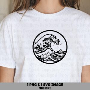 Great Wave Circle SVG PNG Wave Design Circle Badge Sublimation Cricut Silhouette Canva Commercial Use POD