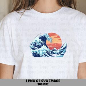 Great Wave Illustration SVG PNG Great Wave Design Colorful Wave Illustration Sublimation Cricut Silhouette Canva Commercial Use POD