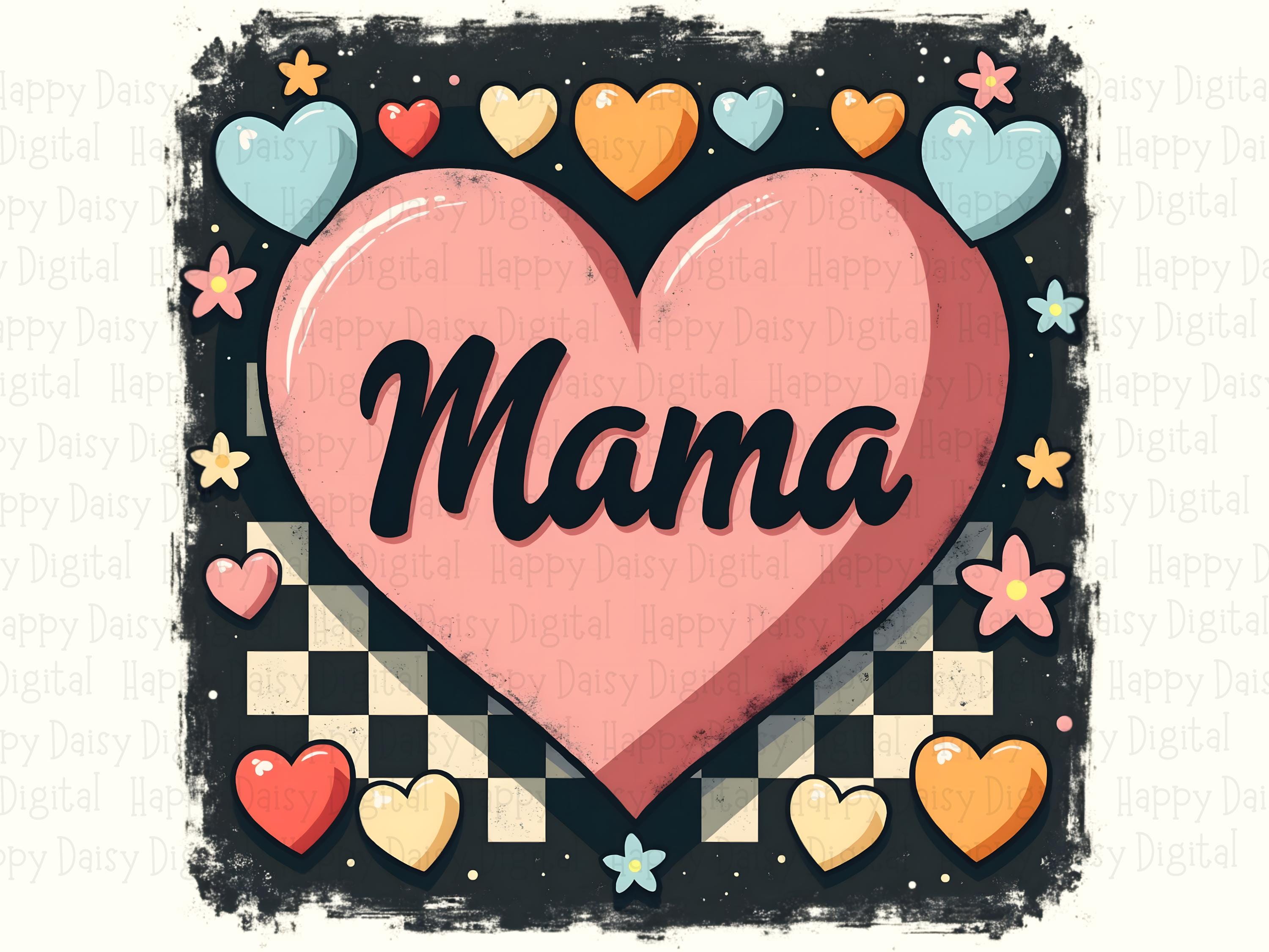 Mama PNG Mama Heart Design Checkered Pattern Commercial Use POD - Image 2