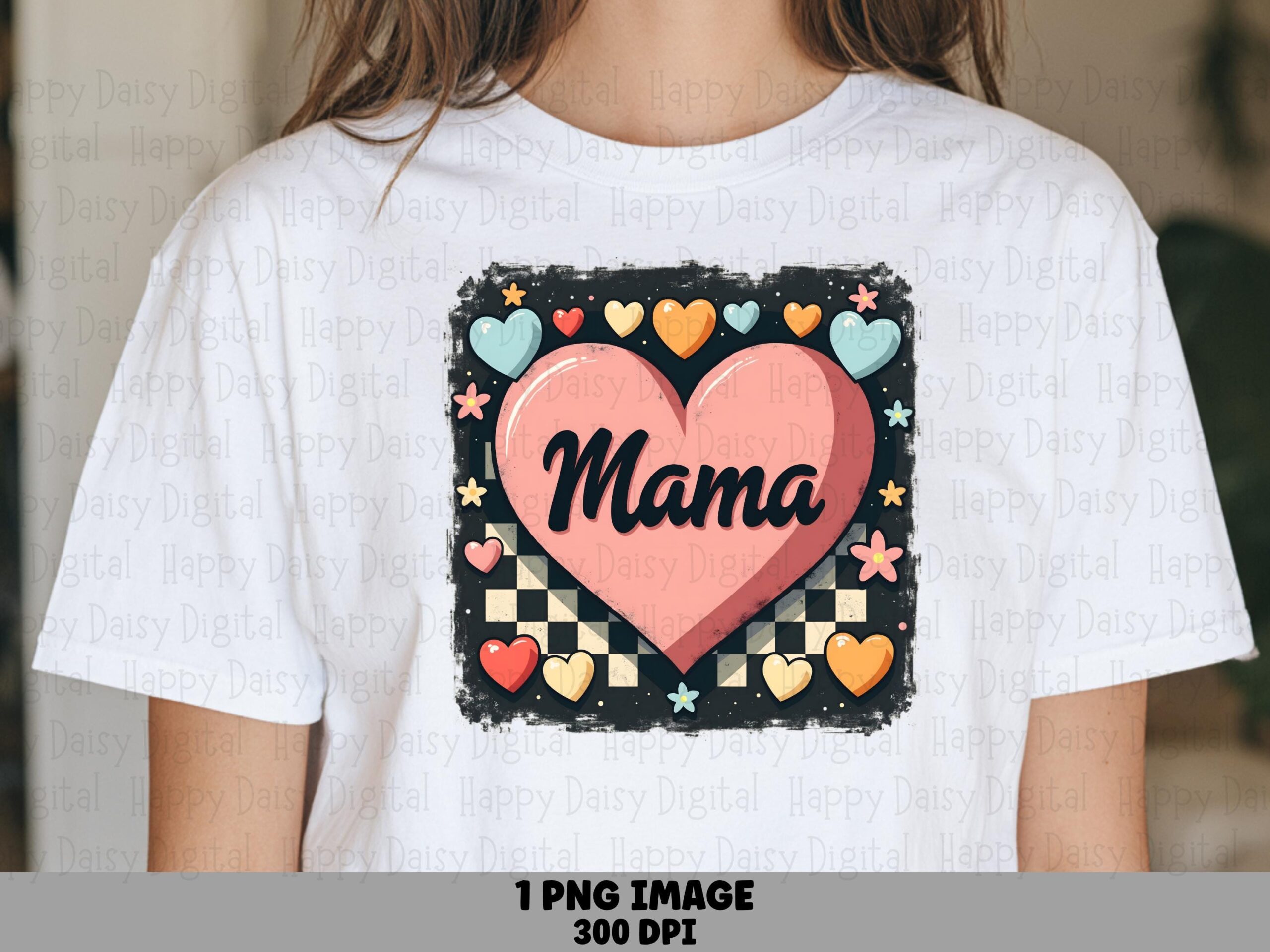 Mama PNG Mama Heart Design Checkered Pattern Commercial Use POD