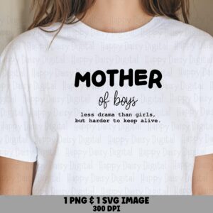 Mother Of Boys SVG PNG Mother Of Boys Quote Bold Stacked Text Cricut Silhouette Canva Commercial Use POD