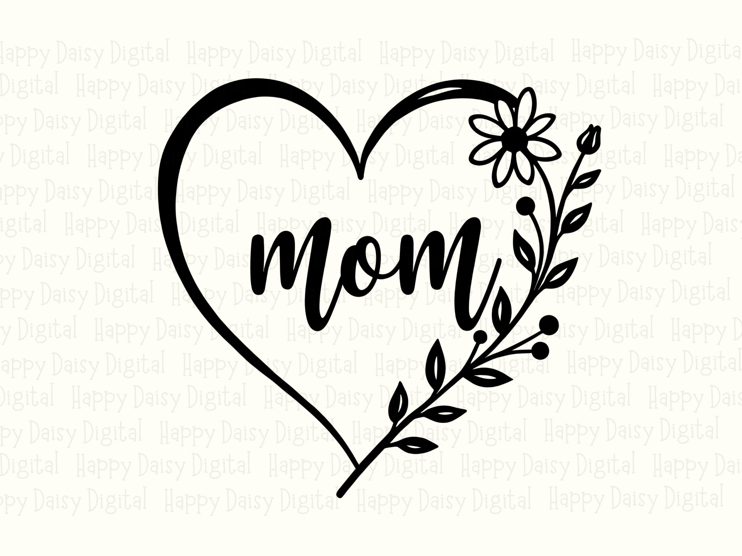 Mom SVG PNG Mom Heart Floral Design Script Text Design Cricut Silhouette Canva Commercial Use POD - Image 2