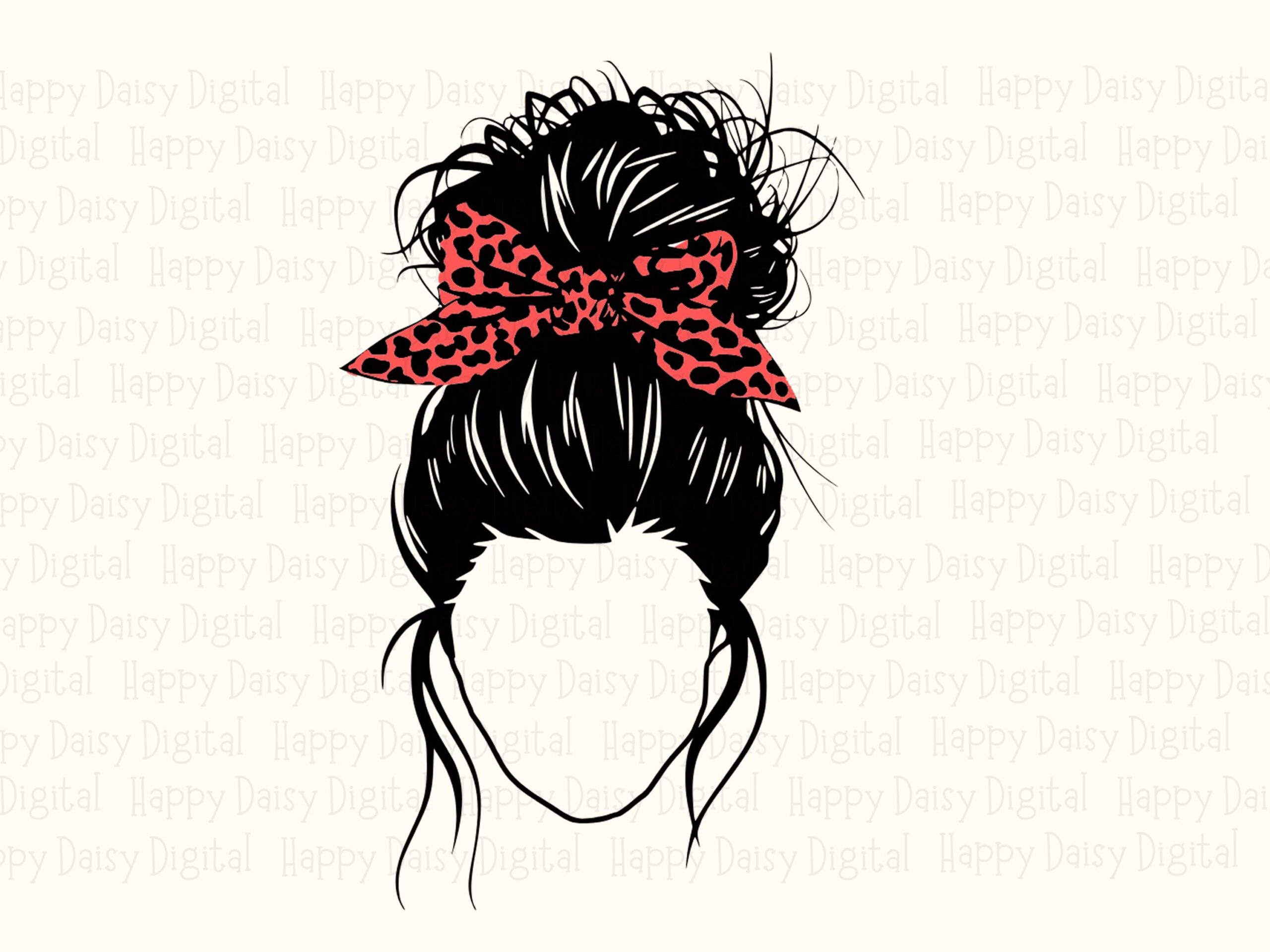 Mama SVG PNG Mama Messy Bun Red Bandana Illustration Cricut Silhouette Canva Commercial Use POD - Image 2