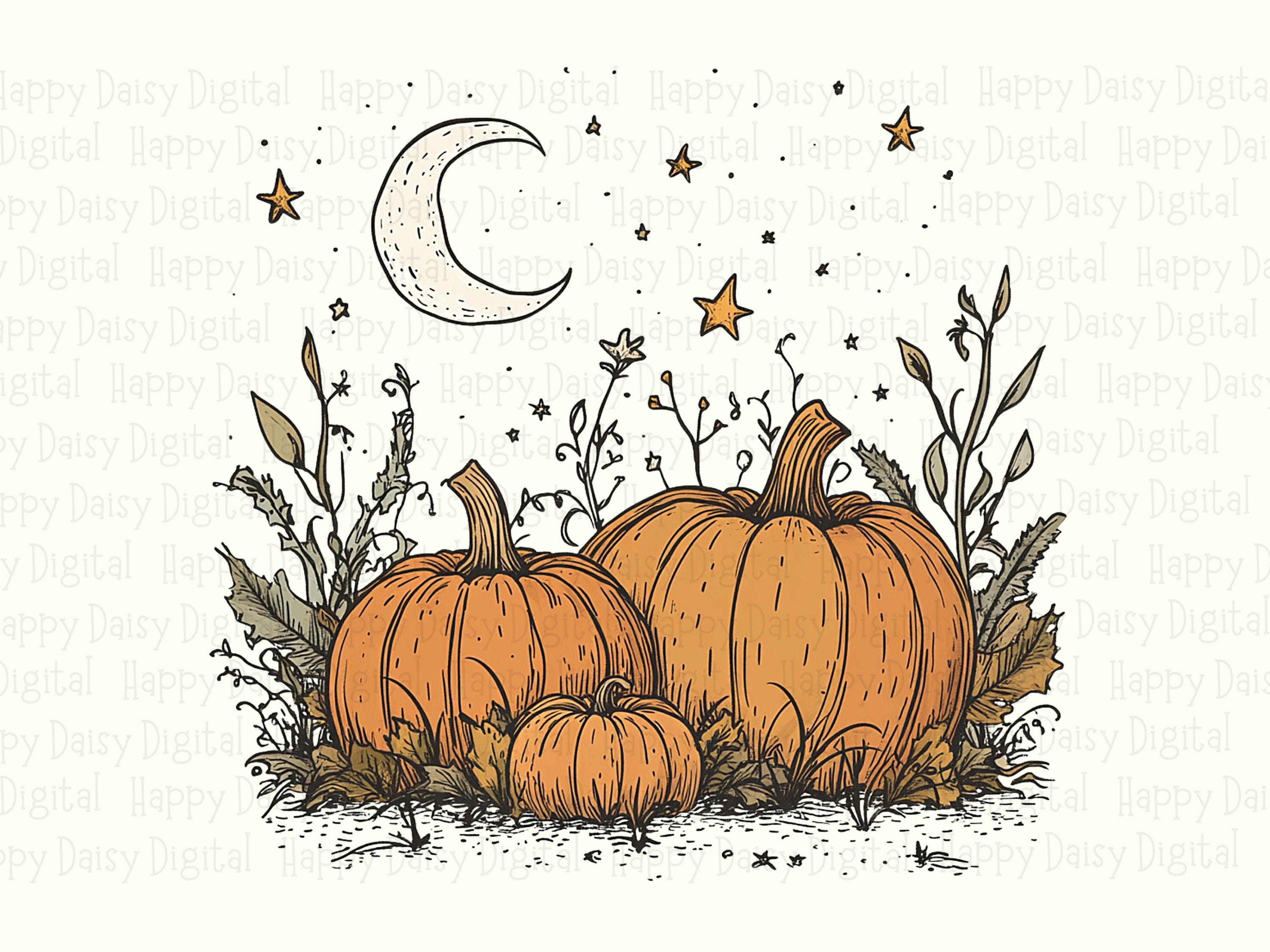 Moonlit Pumpkin Patch PNG Moonlit Pumpkin Patch Nighttime Scene Sublimation Design Commercial Use POD - Image 2
