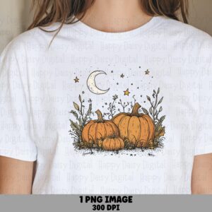 Moonlit Pumpkin Patch PNG Moonlit Pumpkin Patch Nighttime Scene Sublimation Design Commercial Use POD