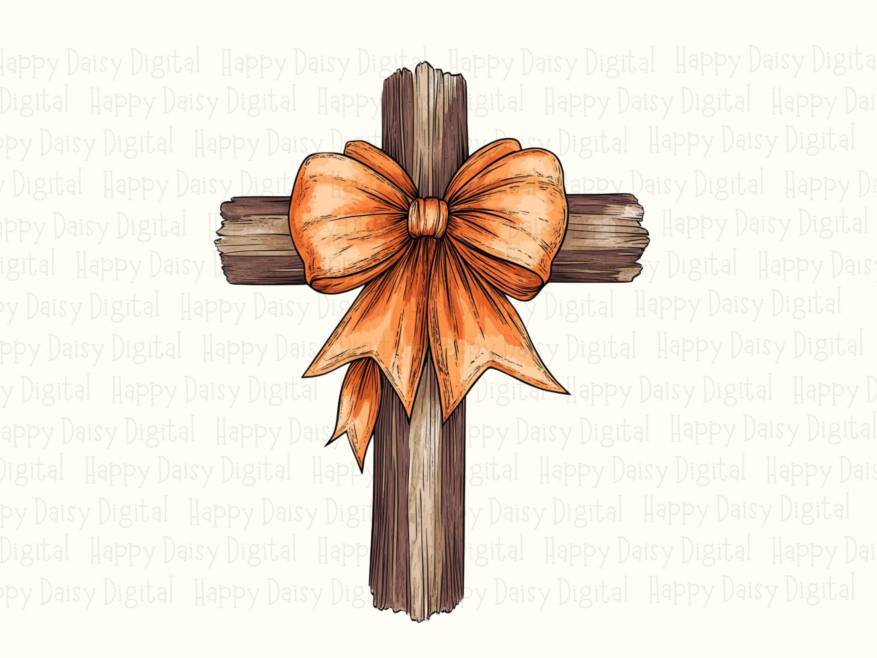 Fall Cross With Bow PNG Fall Cross Design Gingham Bow Accent Sublimation Design Commercial Use POD - Image 2