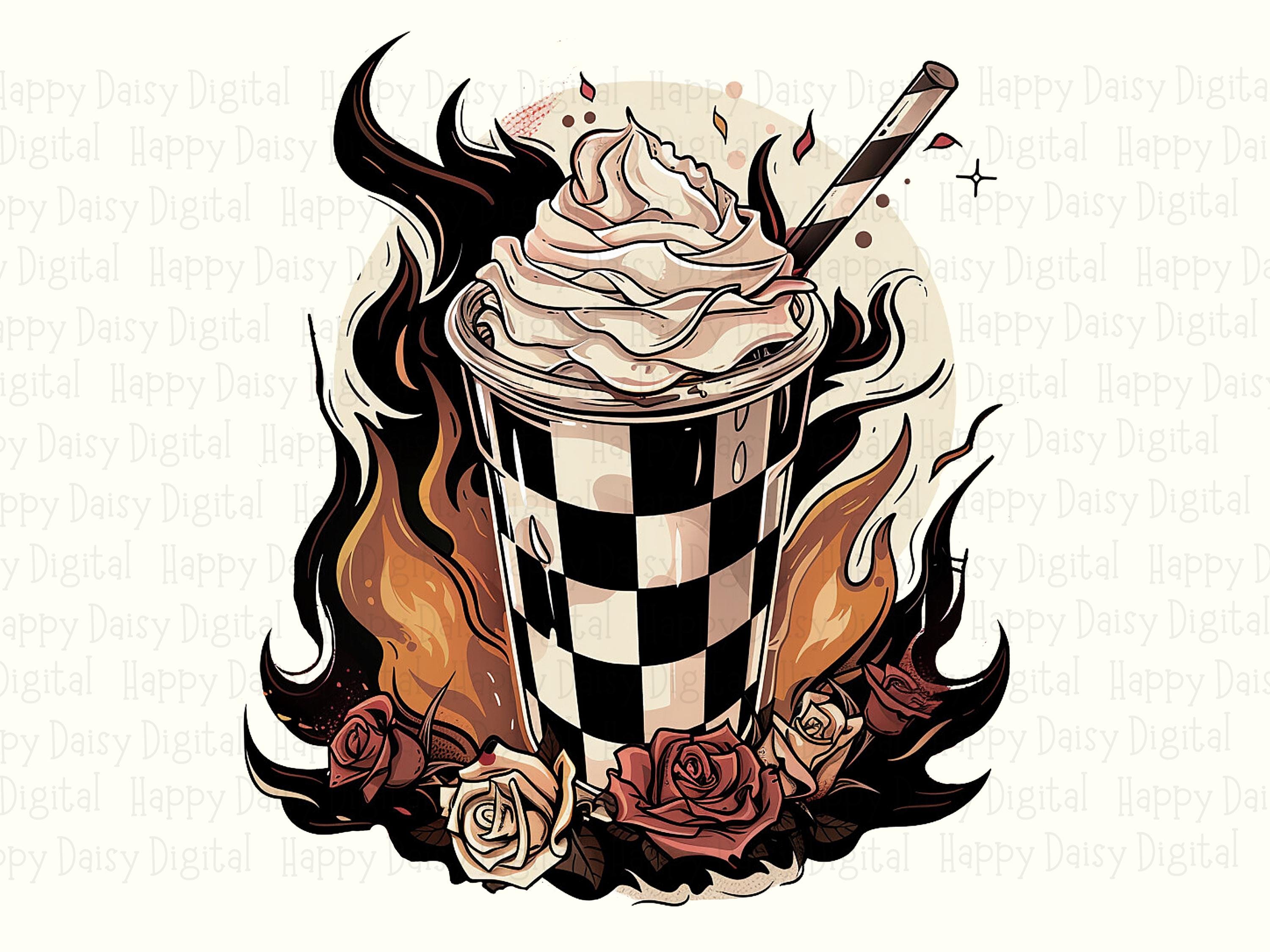 Coffee And Flames PNG Coffee Flames Design Checkered Background Sublimation Design Commercial Use POD - Image 2