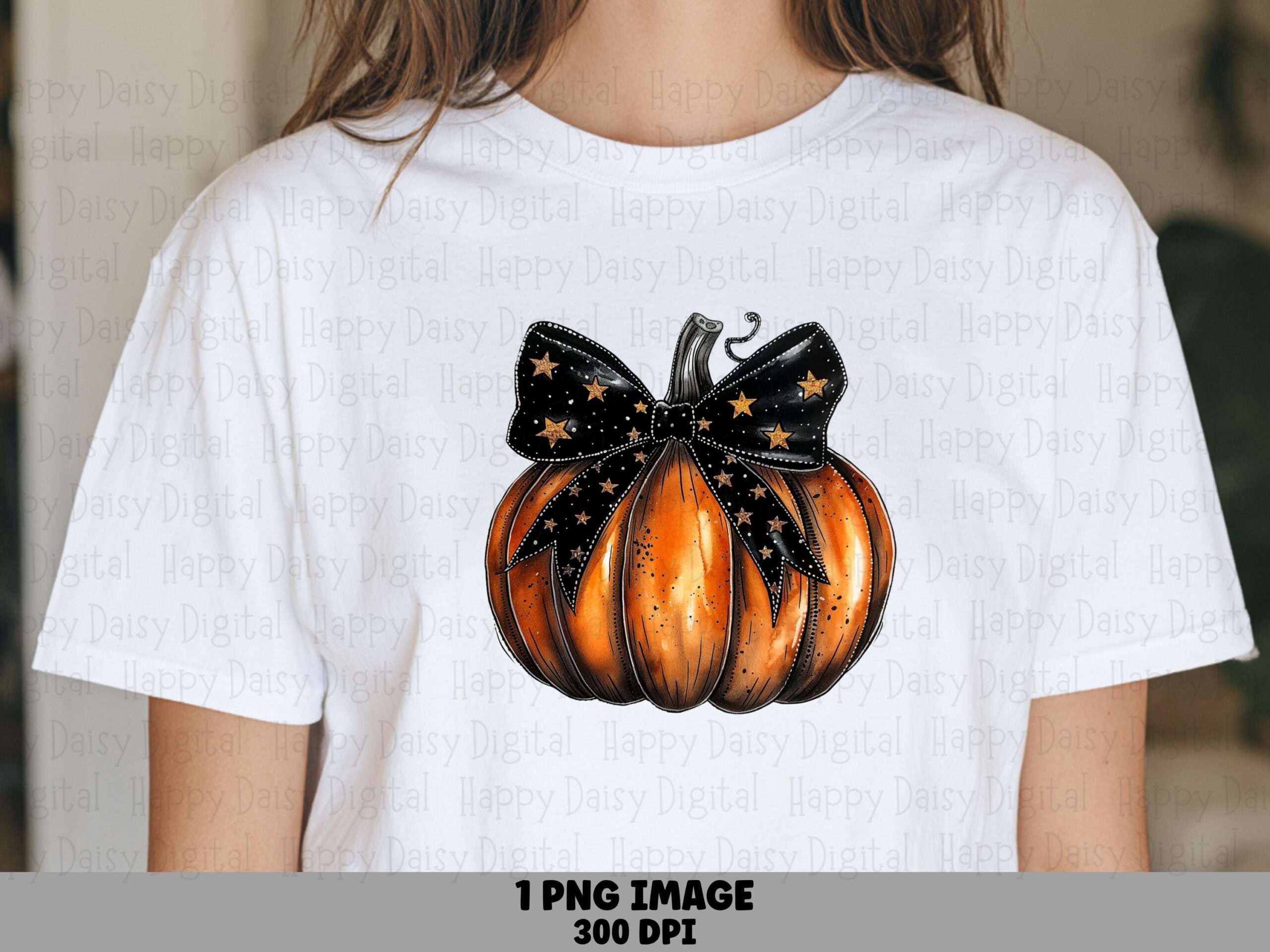 Pumpkin With Black Bow PNG Pumpkin Bow Design Star Accents Sublimation Design Commercial Use POD