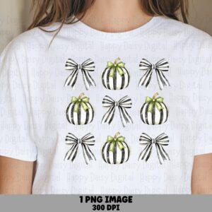 Striped Pumpkin Grid With Bows PNG Striped Pumpkin Grid Ribbon Bow Accents Sublimation Design Commercial Use POD