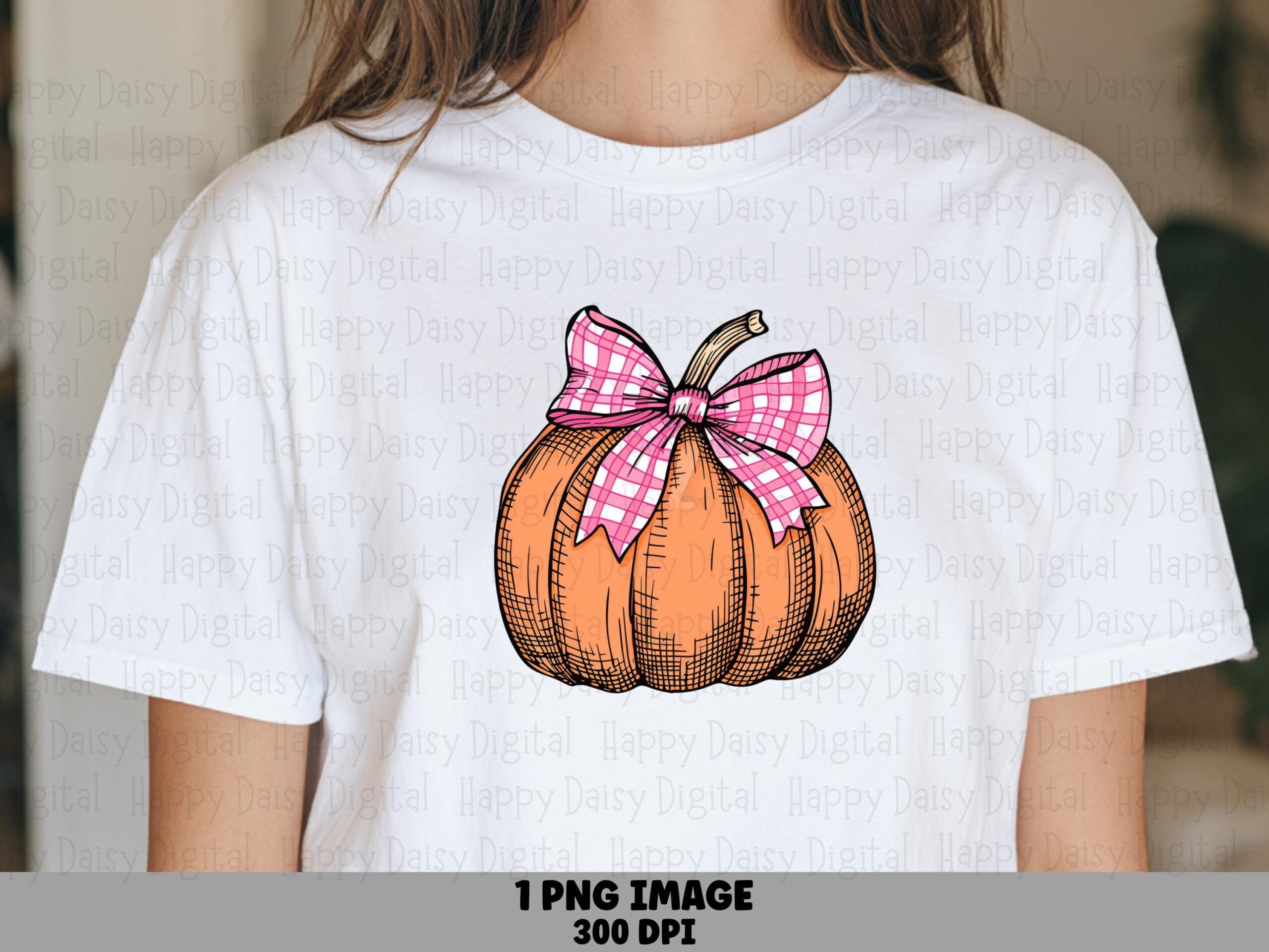 Pumpkin With Pink Gingham Bow PNG Pumpkin Gingham Bow Pink Accent Design Sublimation Design Commercial Use POD