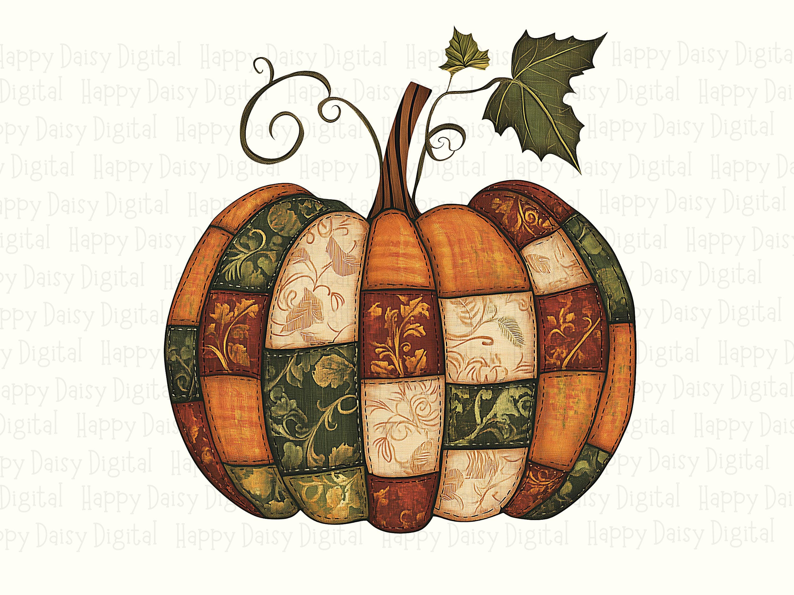 Patchwork Pumpkin PNG Patchwork Pumpkin Design Textured Illustration Sublimation Design Commercial Use POD - Image 2