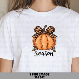 Season PNG Season Pumpkin Design Leopard Bow Accent Sublimation Design Commercial Use POD
