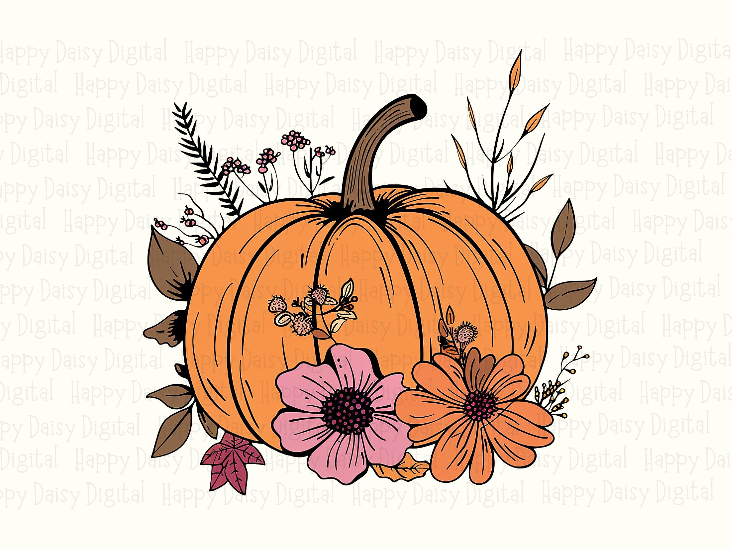 Pumpkin With Floral Wreath PNG Pumpkin Wreath Design Floral Accent Sublimation Design Commercial Use POD - Image 2