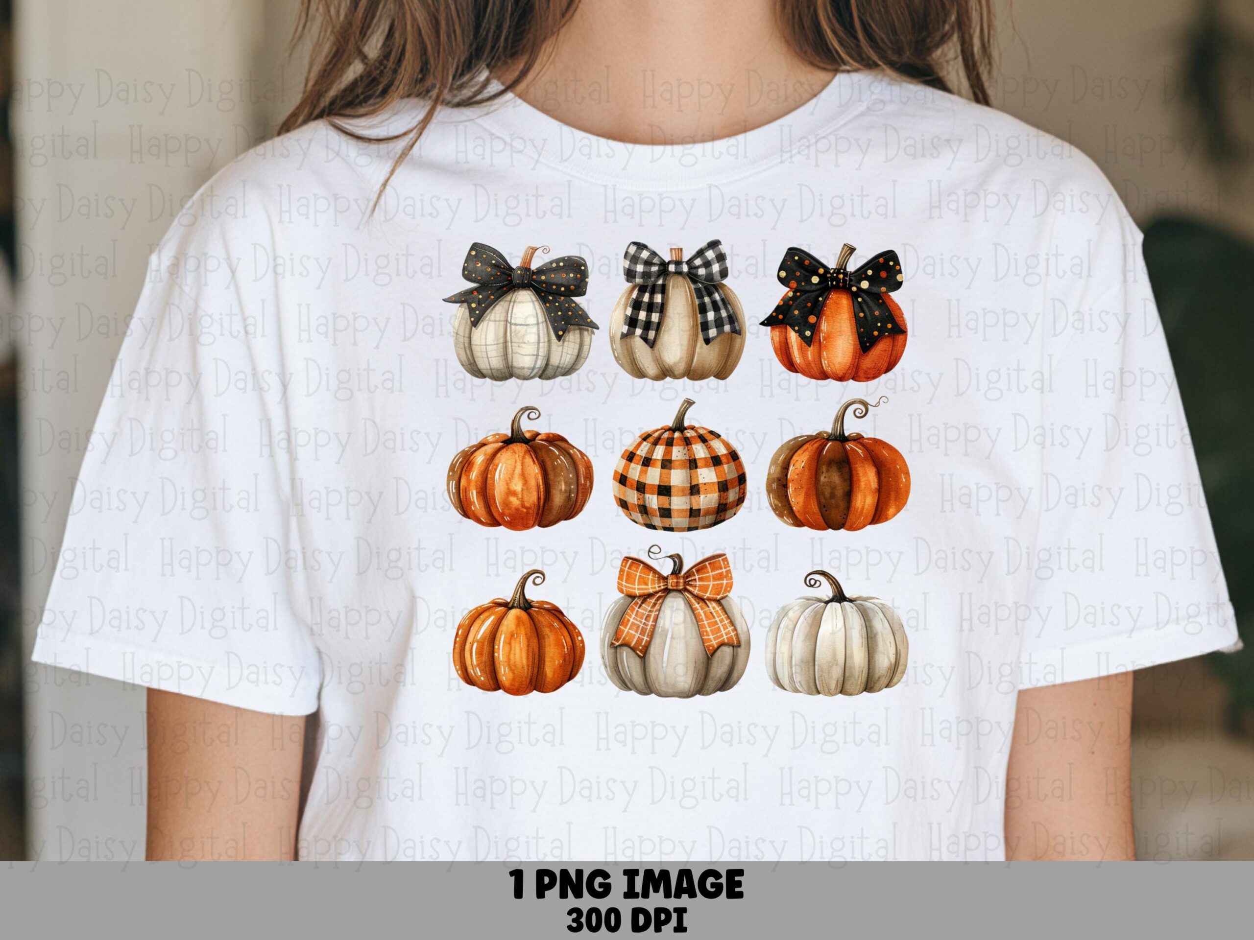 Watercolor Pumpkin Collection PNG Fall Bow Plaid Pumpkin Sublimation Design Commercial Use POD