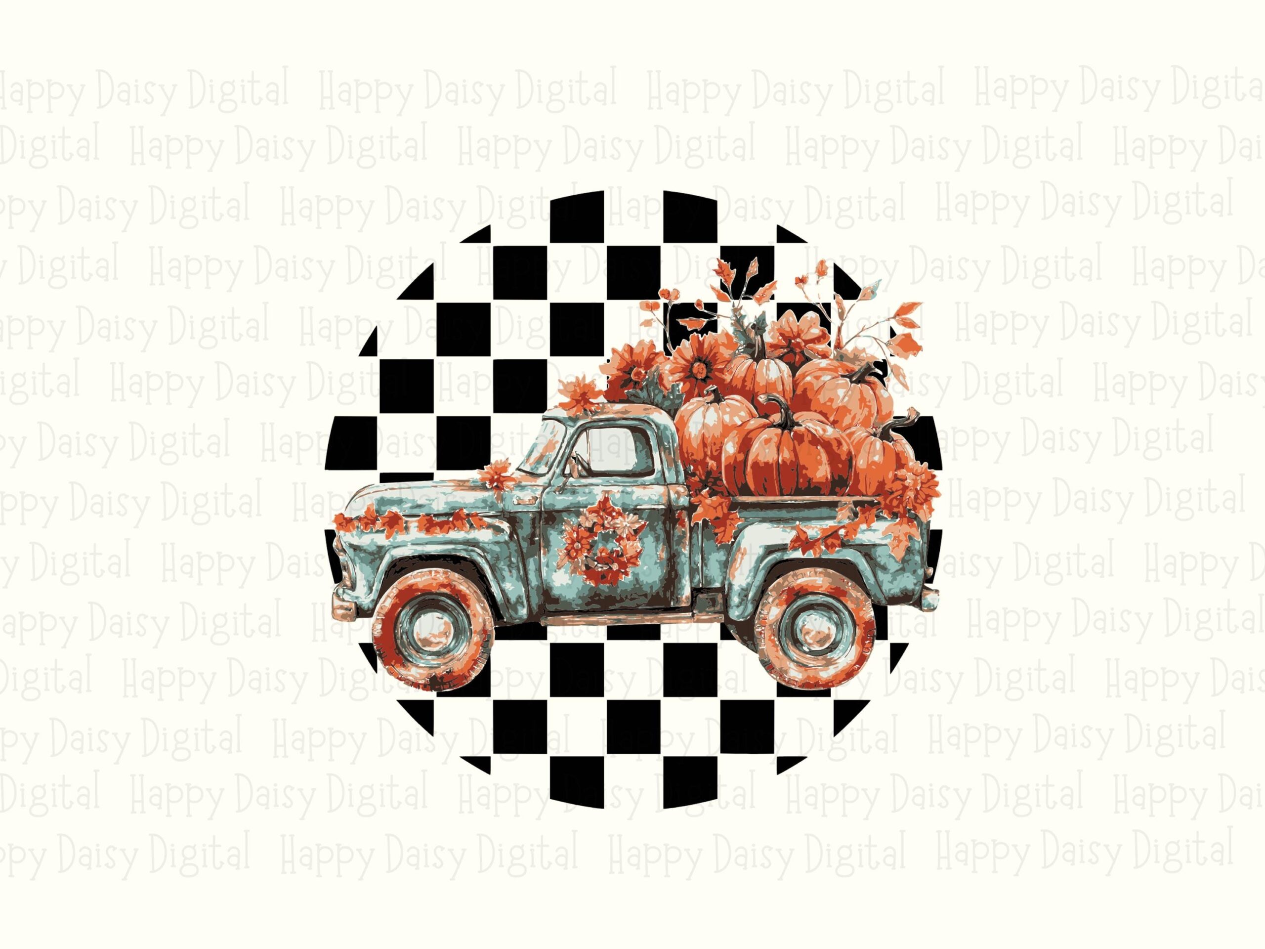 Vintage Truck Pumpkins SVG PNG Vintage Truck Design Checkered Badge Cricut Silhouette Canva Commercial Use POD - Image 2