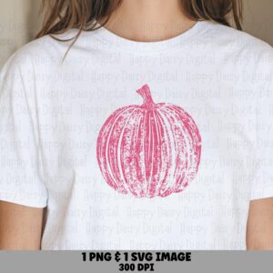 Distressed Pink Pumpkin SVG PNG Pink Pumpkin Design Line Art Cricut Silhouette Canva Commercial Use POD