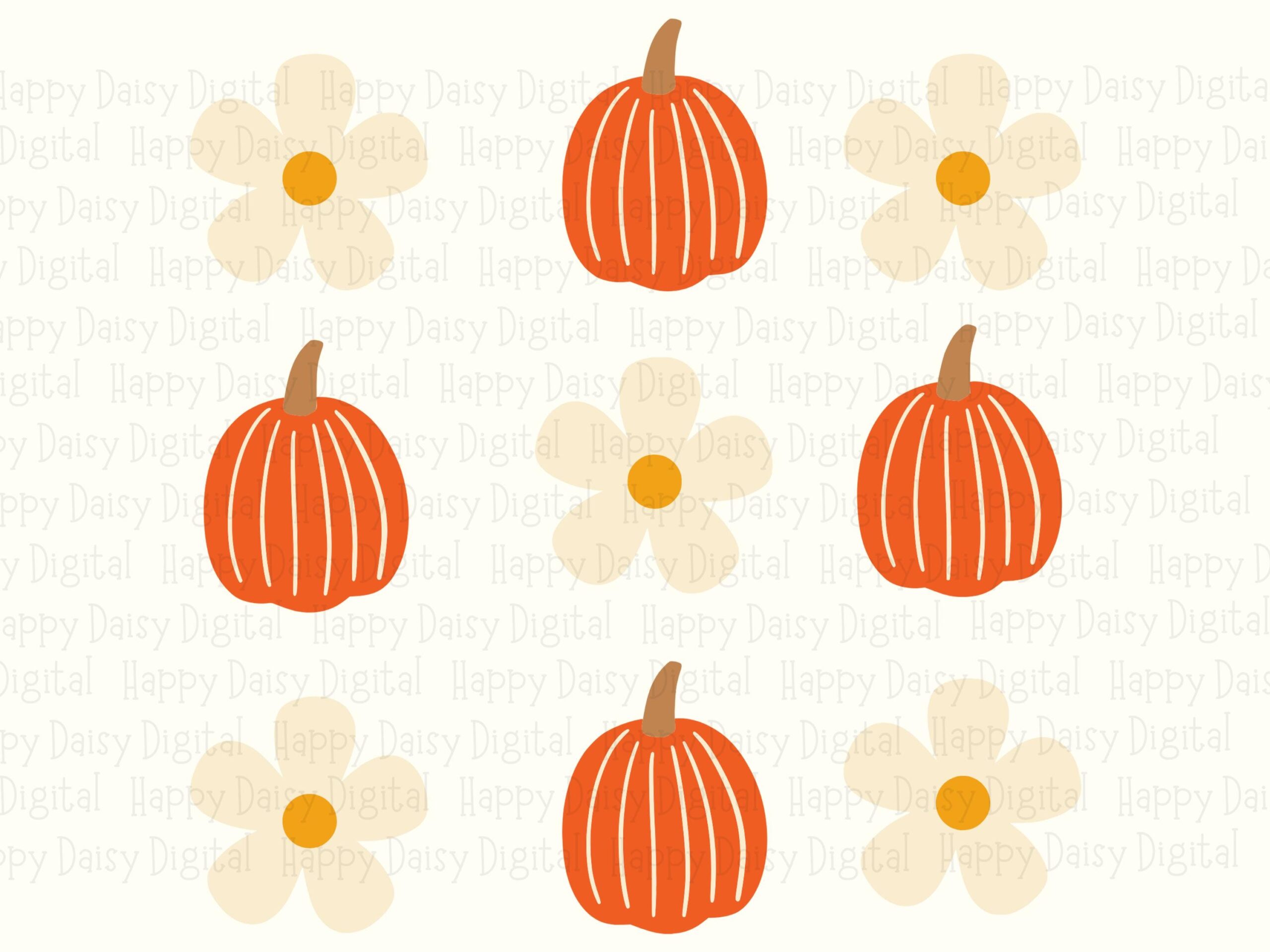 Pumpkin Daisy Grid SVG PNG Pumpkin Daisy Grid Fall Floral Design Cricut Silhouette Canva Commercial Use POD - Image 2