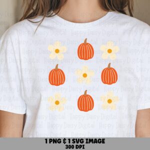 Pumpkin Daisy Grid SVG PNG Pumpkin Daisy Grid Fall Floral Design Cricut Silhouette Canva Commercial Use POD