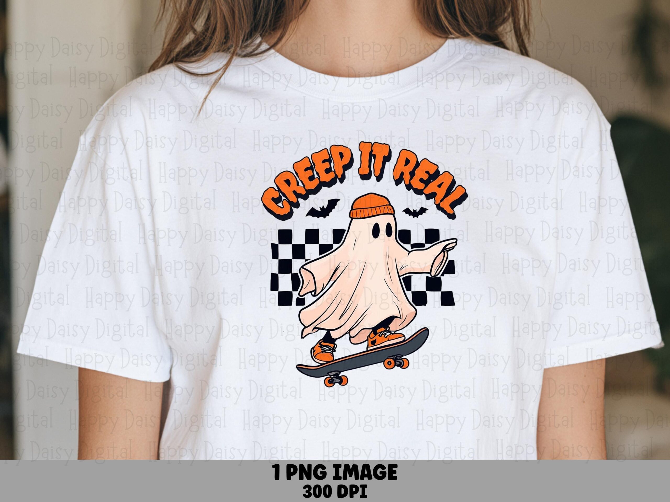 Creep It Real PNG Skateboard Ghost Halloween Sublimation Design Commercial Use POD