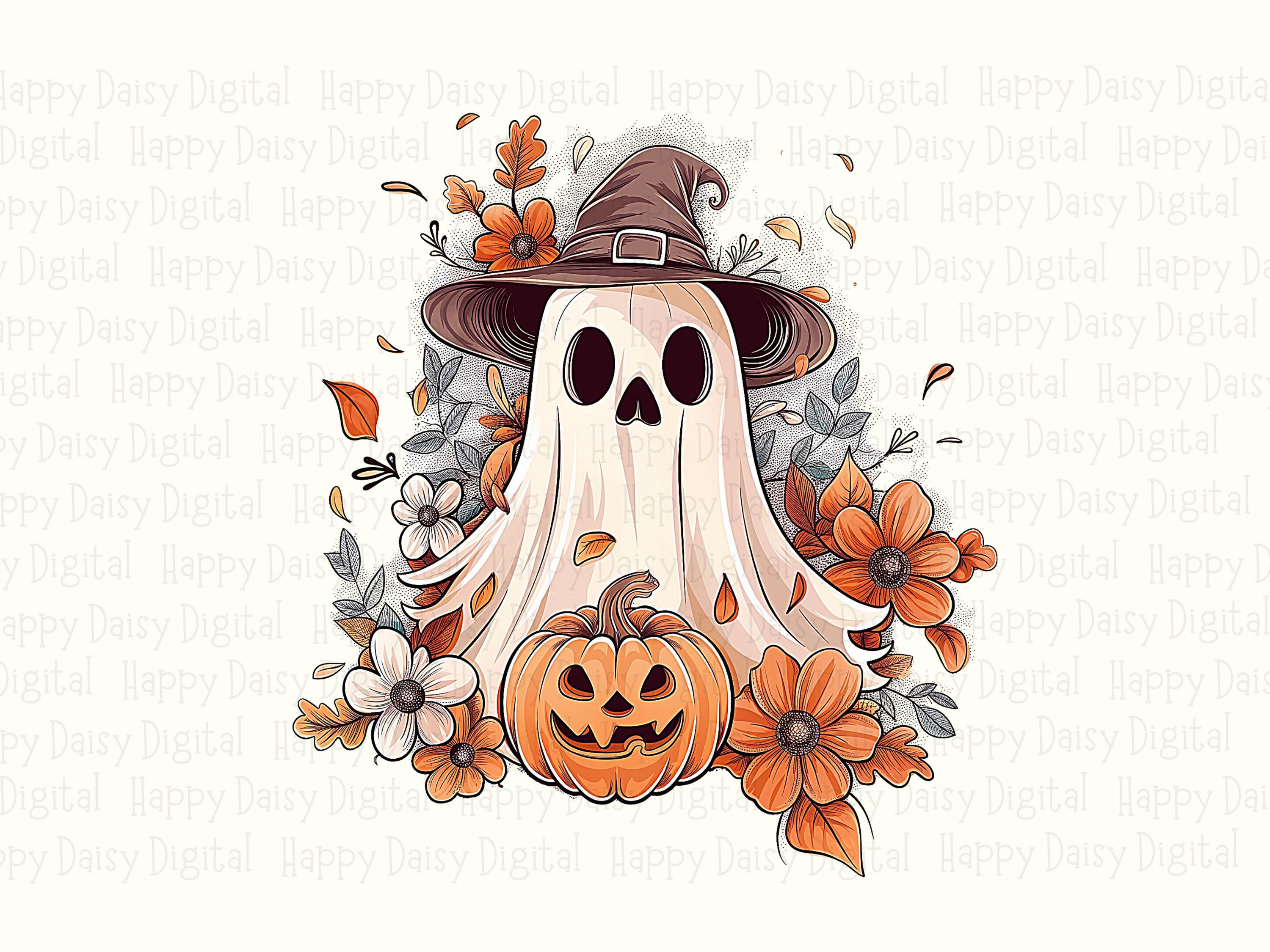 Witch Ghost PNG Witch Ghost Design Floral Ghost Illustration Sublimation Design Commercial Use POD - Image 2