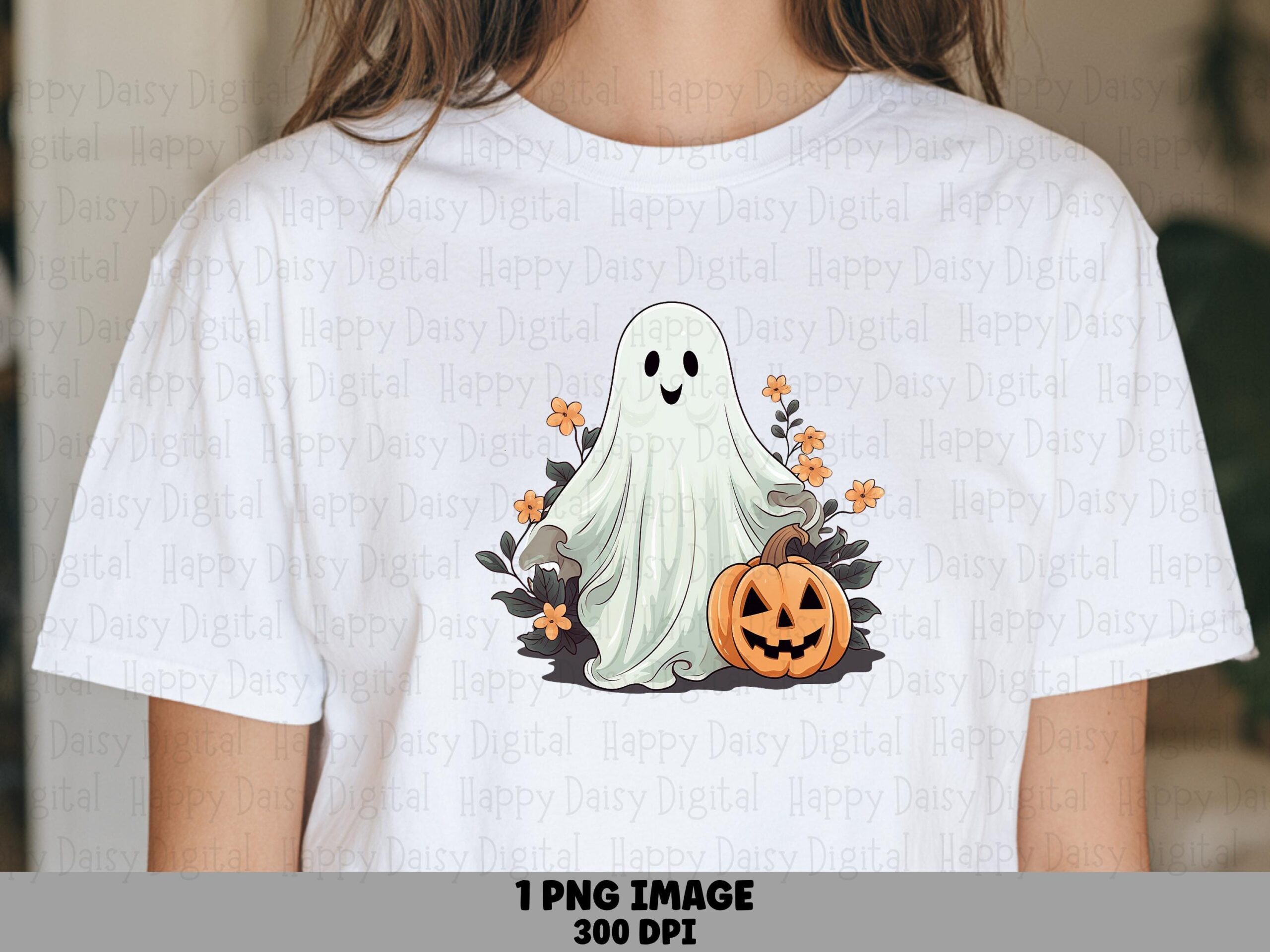 Ghost With Pumpkin PNG Ghost Pumpkin Design Floral Accent Design Sublimation Design Commercial Use POD