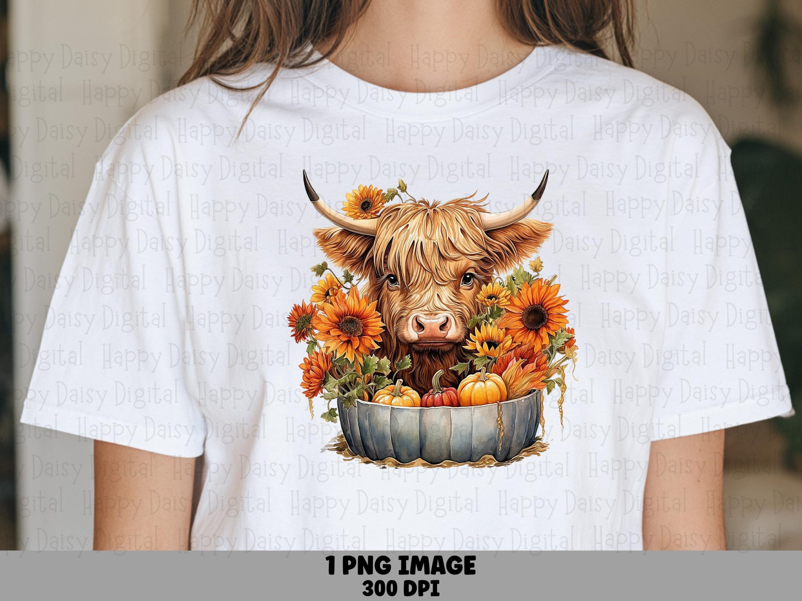 Highland Cow Floral PNG Highland Cow Floral Fall Basket Design Sublimation Design Commercial Use POD