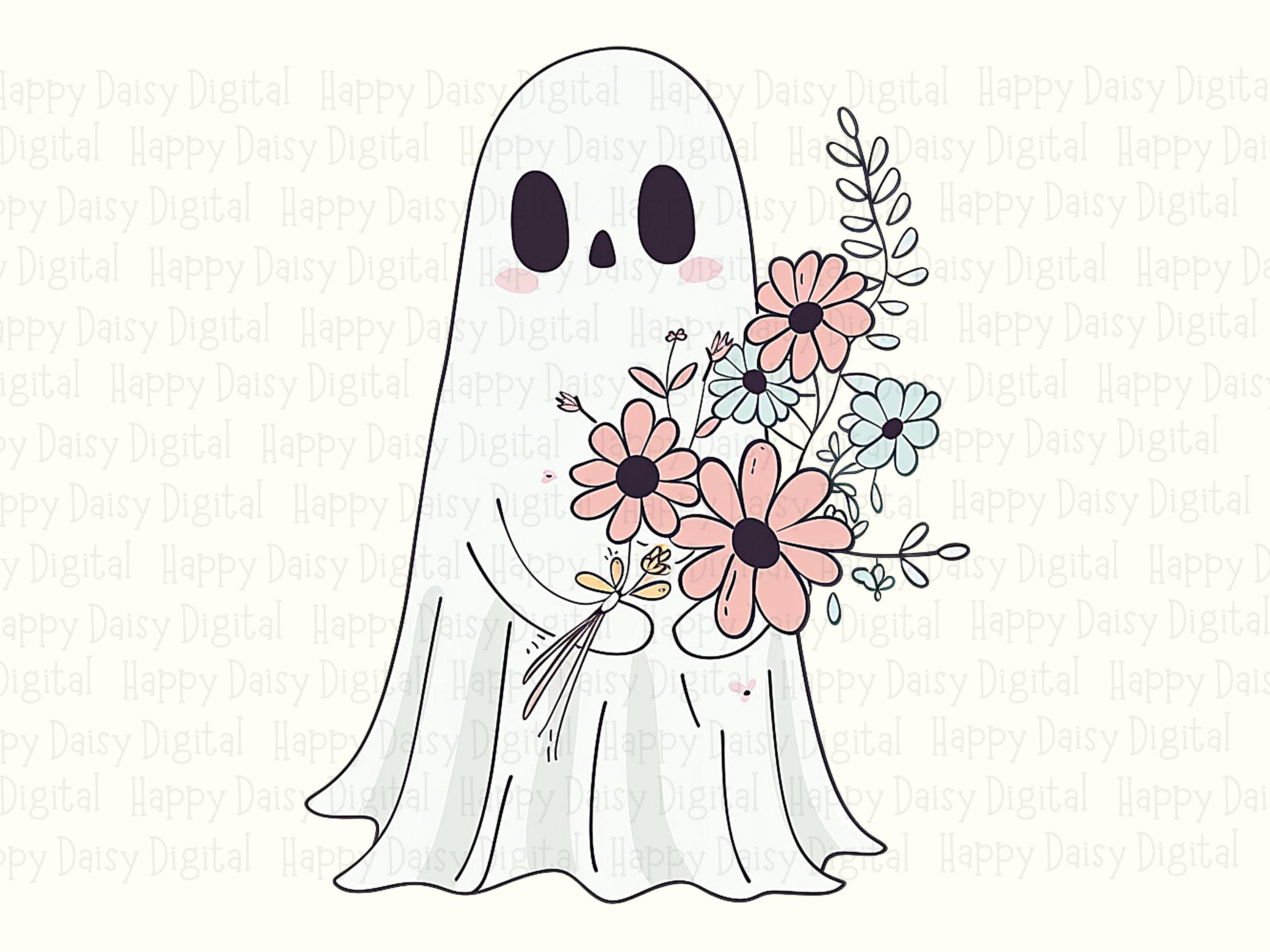 Ghost With Bouquet PNG Ghost Bouquet Design Floral Illustration Sublimation Design Commercial Use POD - Image 2