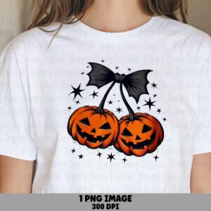 Pumpkin Duo PNG Pumpkin Duo Design Bat Bow Accent Sublimation Design Commercial Use POD