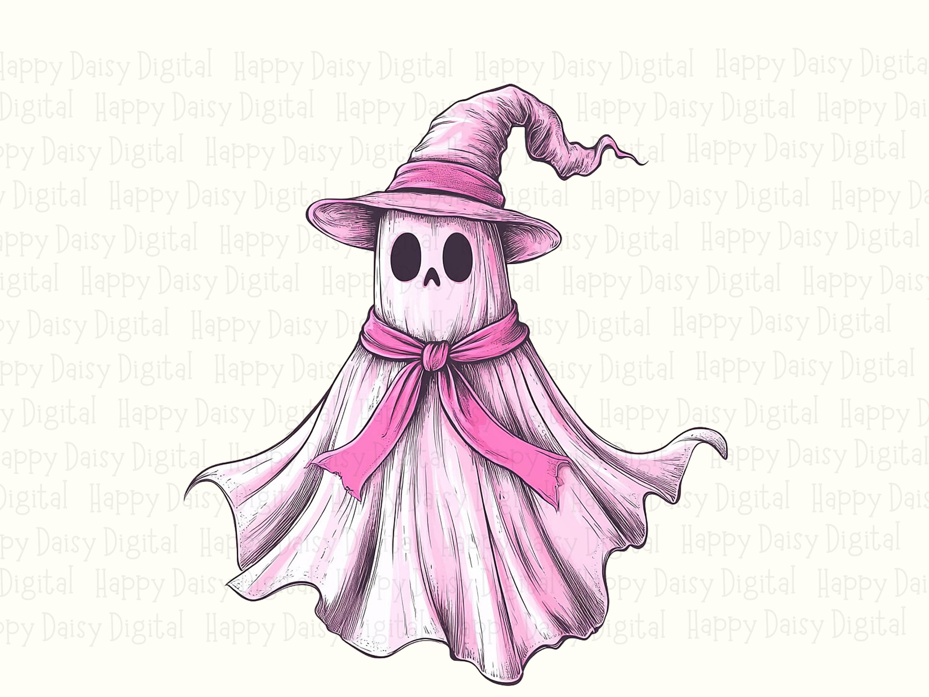 Pink Witch Ghost PNG Pink Witch Ghost Cute Character Illustration Sublimation Design Commercial Use POD - Image 2