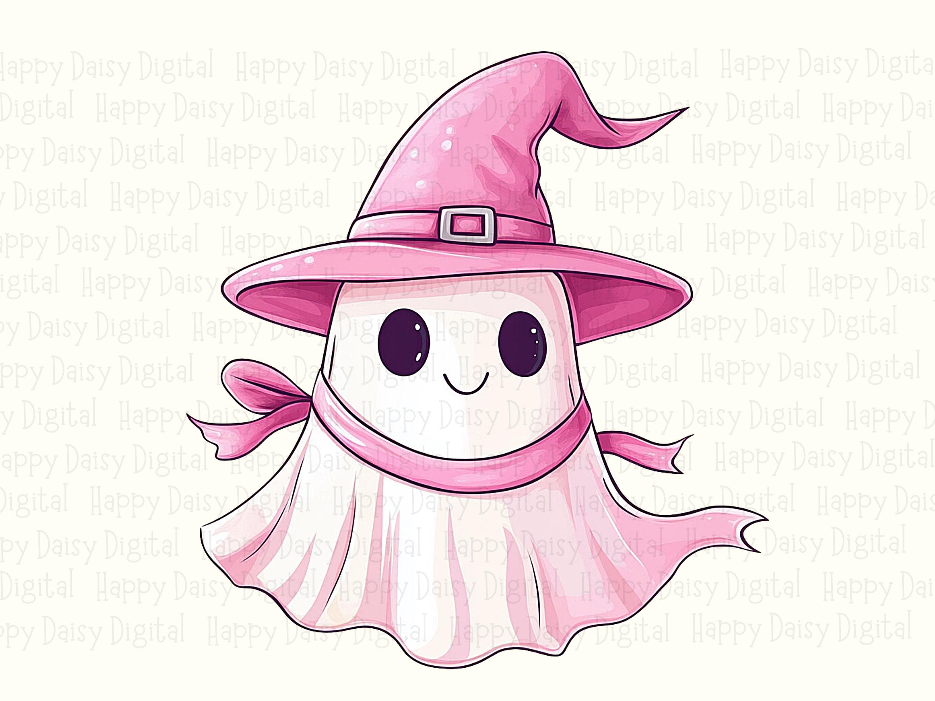 Pink Witch Ghost Character PNG Pink Witch Character Cute Ghost Illustration Sublimation Design Commercial Use POD - Image 2